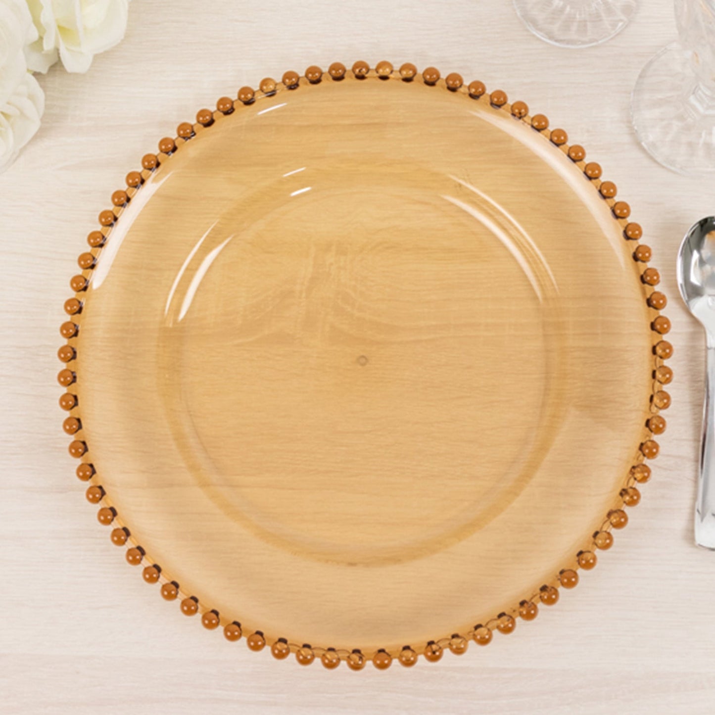 6-Pack Acrylic Round Charger Plates 13" in Amber Gold with Beaded Rim, Decorative Dinner Party Charger Tableware