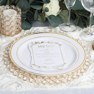 Wired Metal Round Charger Plate 14" in Gold with Acrylic Crystal Beads, Glamorous Decorative Dinner Charger Tableware