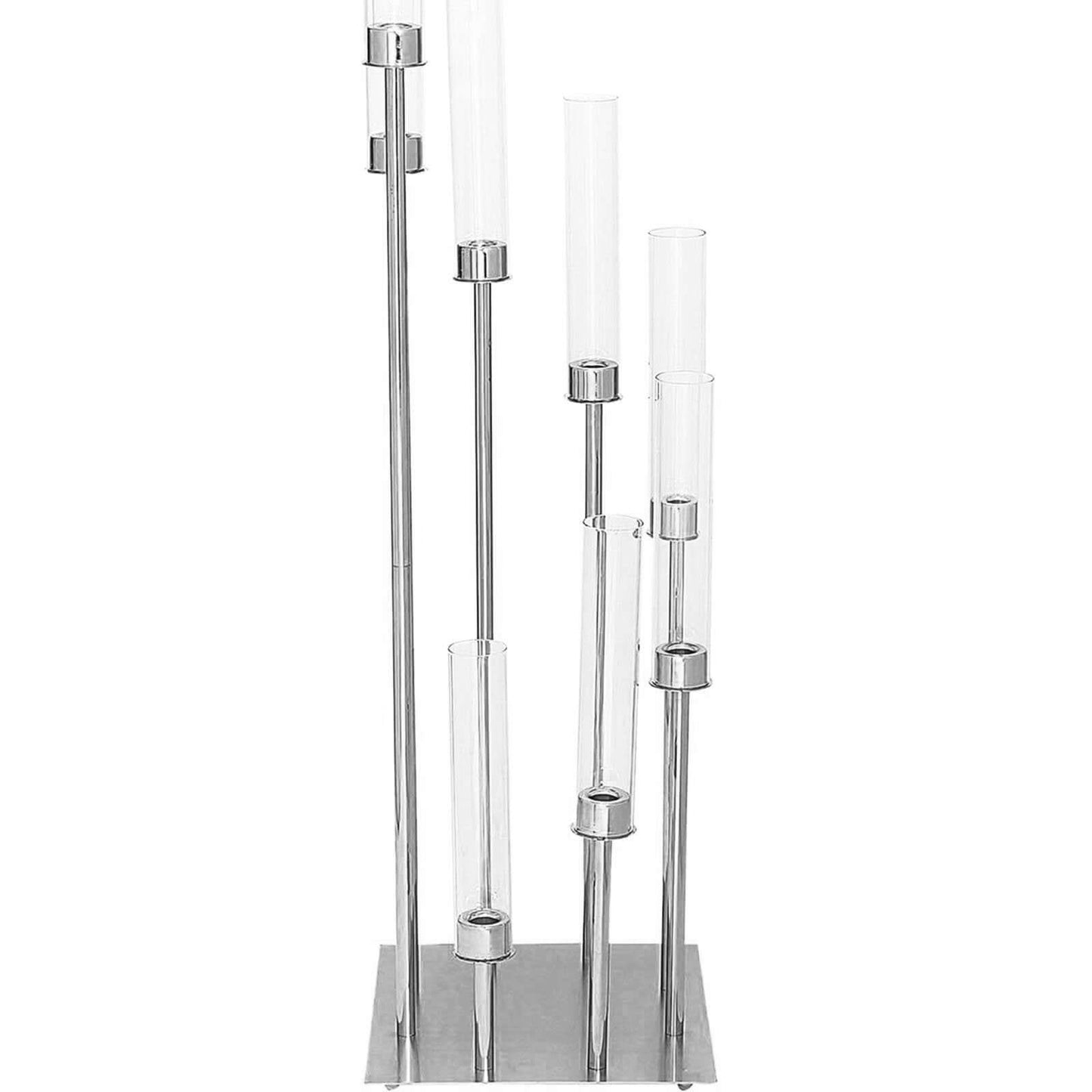8 Arm Cluster Taper Candle Holder Silver - Stunning Large Candle Arrangement With Clear Glass Shades for Grand Banquets & Celebrations 42"