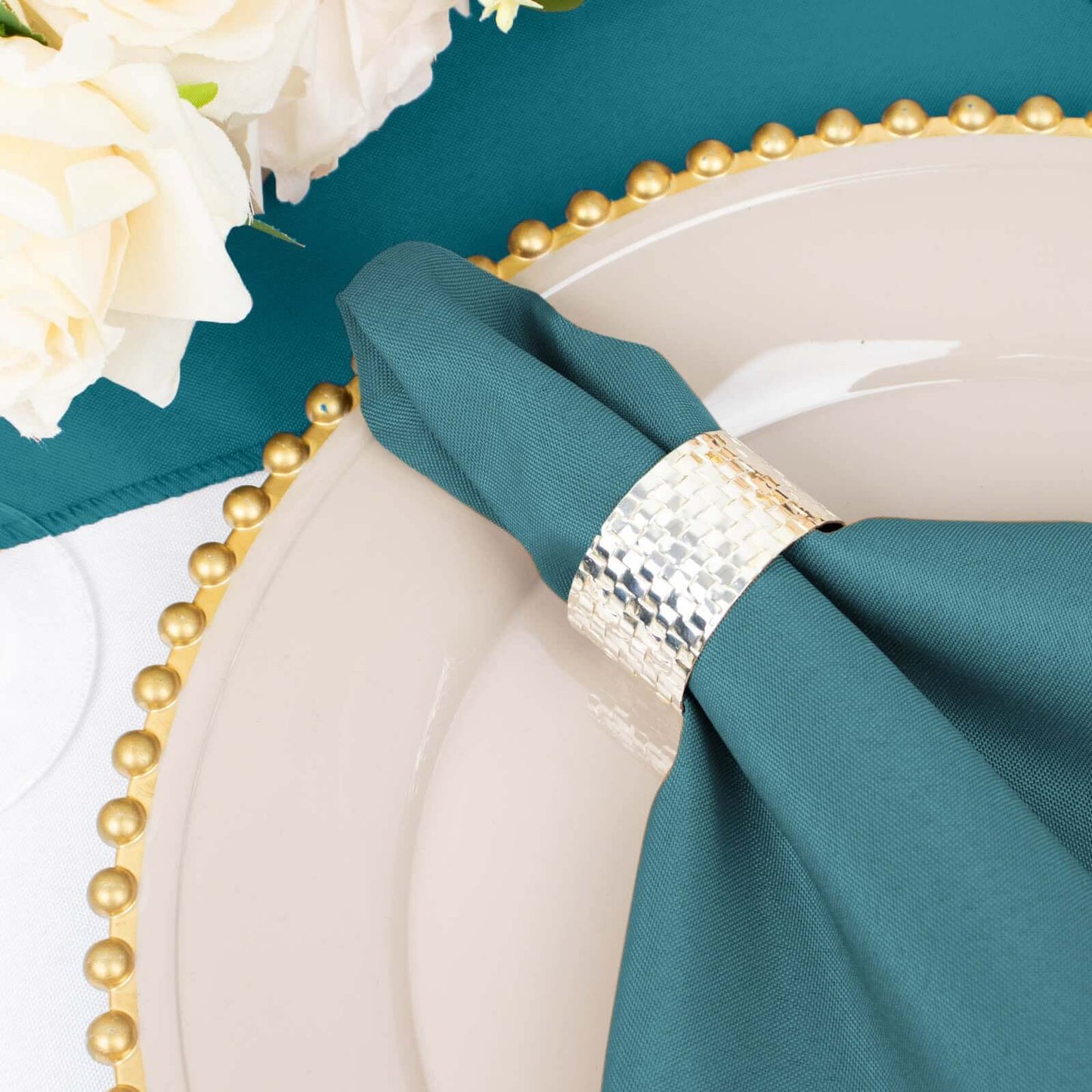 5 Pack Polyester 20"x20" Napkins Peacock Teal - Wrinkle Resistant & Easy Care Cloth Napkins