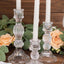 Set of 3 Glass Taper Candle Holders Fluted Design Clear - Ribbed Crystal Candlestick Stands 4", 6", 8"