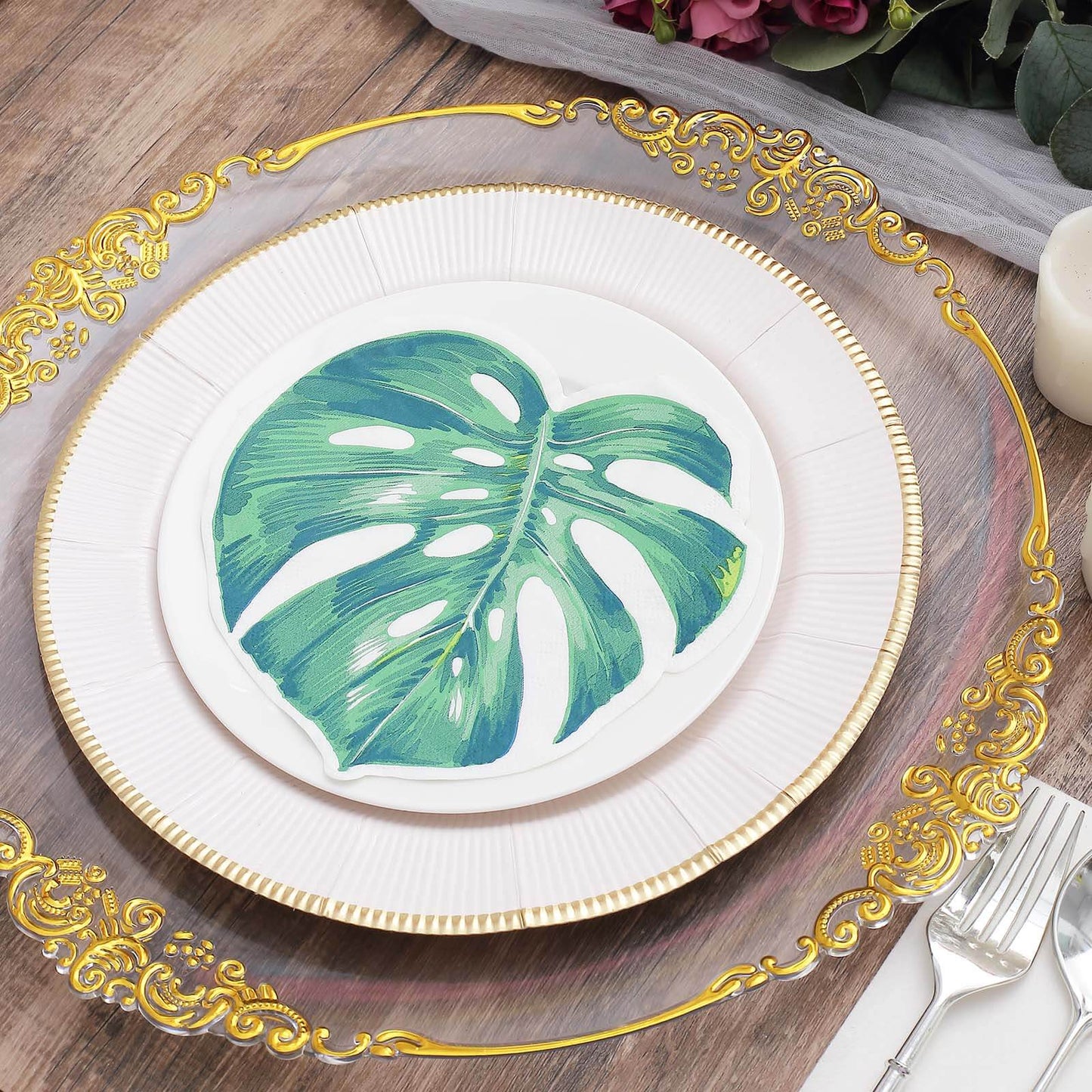 20-Pack Paper Cocktail Napkins with Tropical Leaf Design Green - Stylish Disposable Napkins for Events