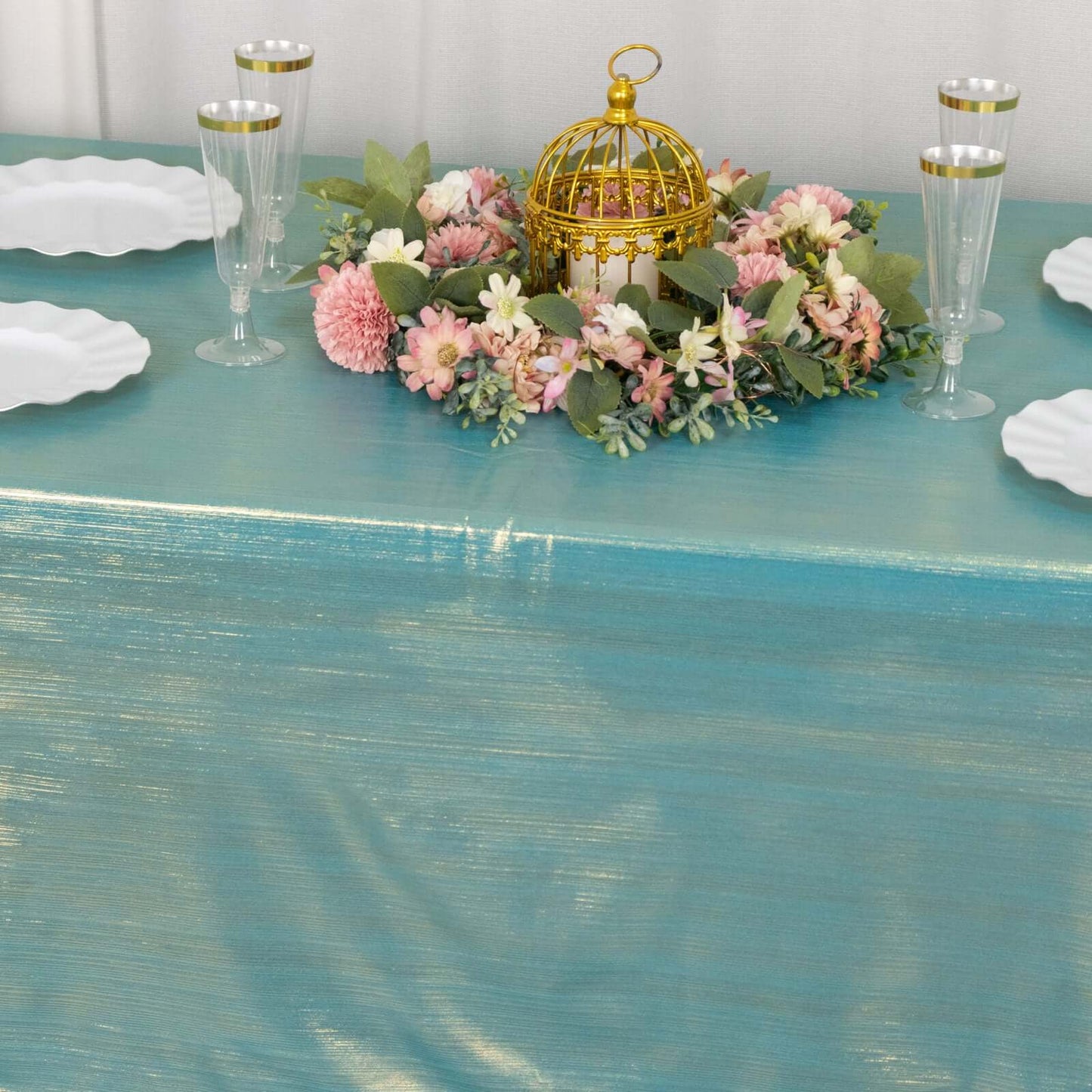 Sequin Dots Polyester 60"x126" Rectangle Tablecloth Shimmering Turquoise - Wrinkle Free & Sparkling Table Cover