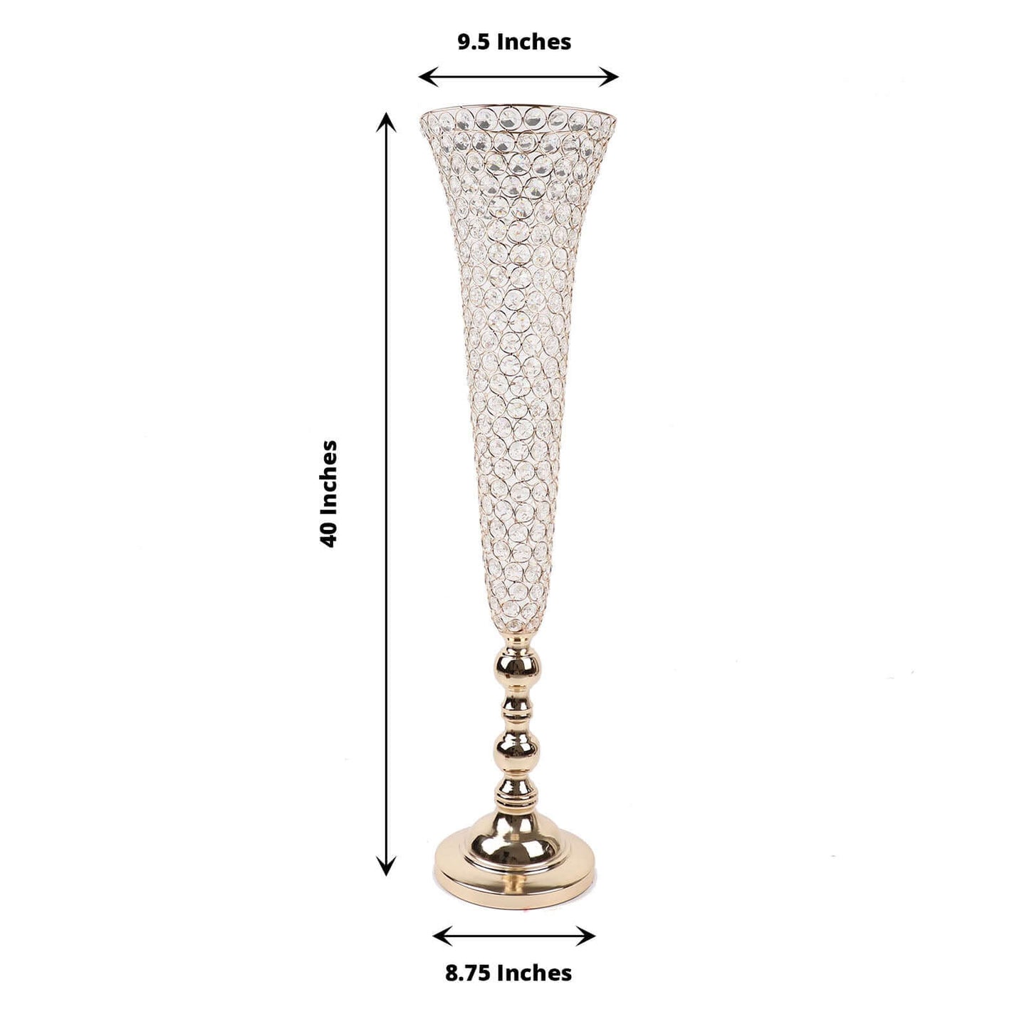 2-Pack Crystal Beaded Trumpet Vase Set Gold - Table Centerpiece for Grand Occasions 40"