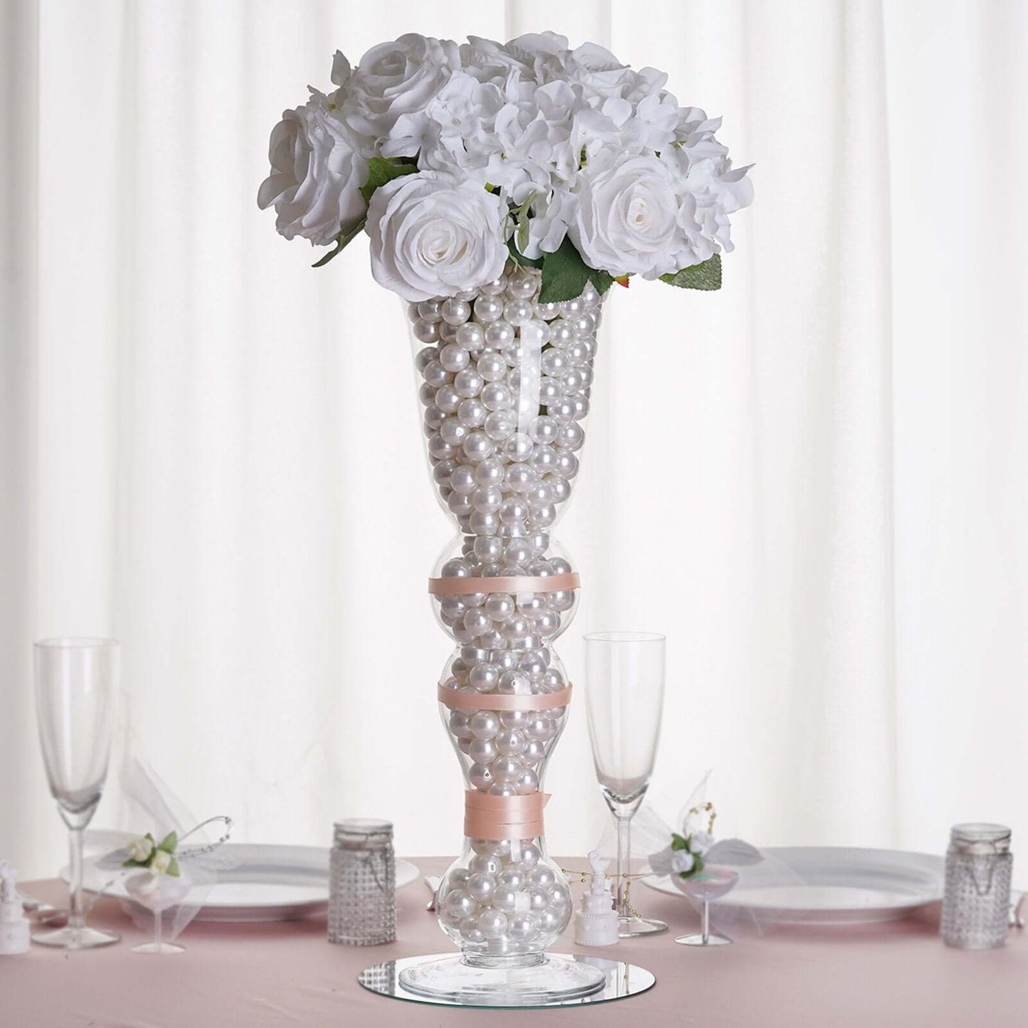 4-Pack Glass Trumpet Vases Pilsner Curved Design Clear - Stylish Flower Centerpieces for Events 20"