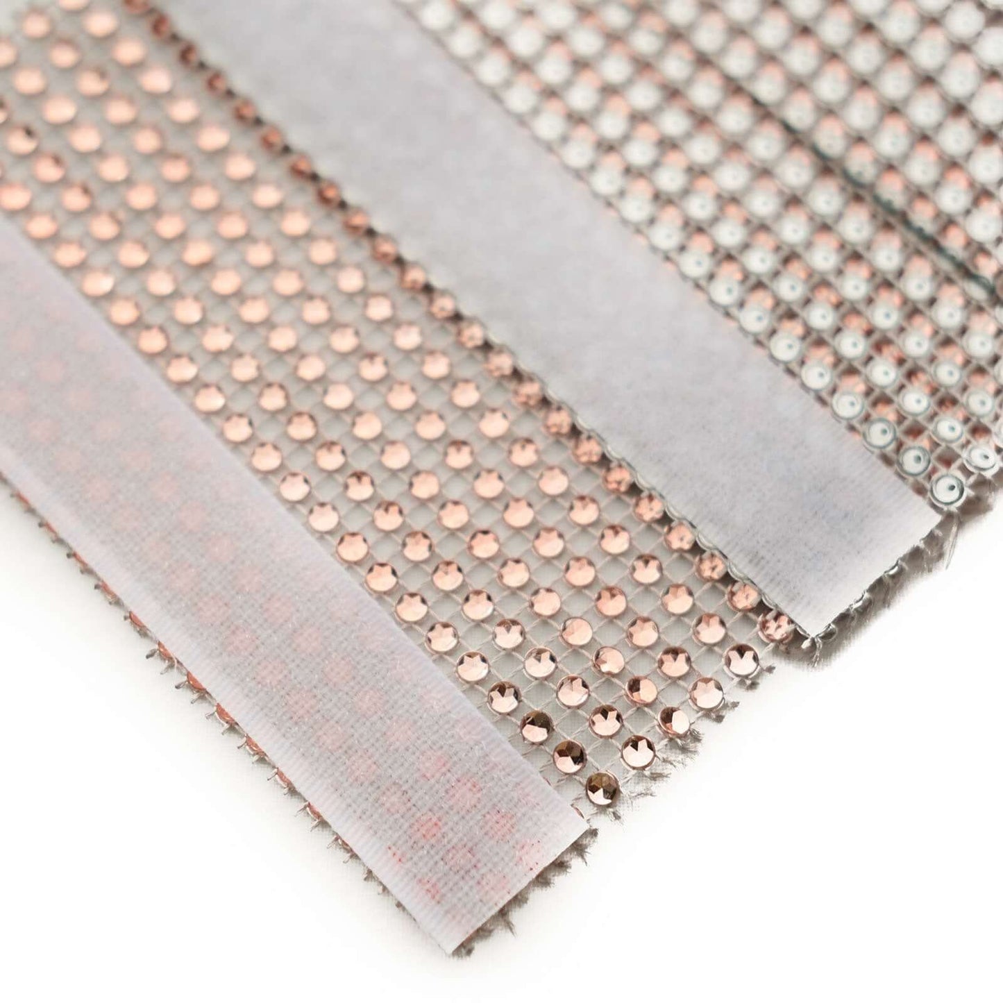 4 Pack Rose Gold Rhinestone Mesh Velcro Backdrop Curtain Bands, Large Chair Sash Clip Tie Backs - 5"X10"