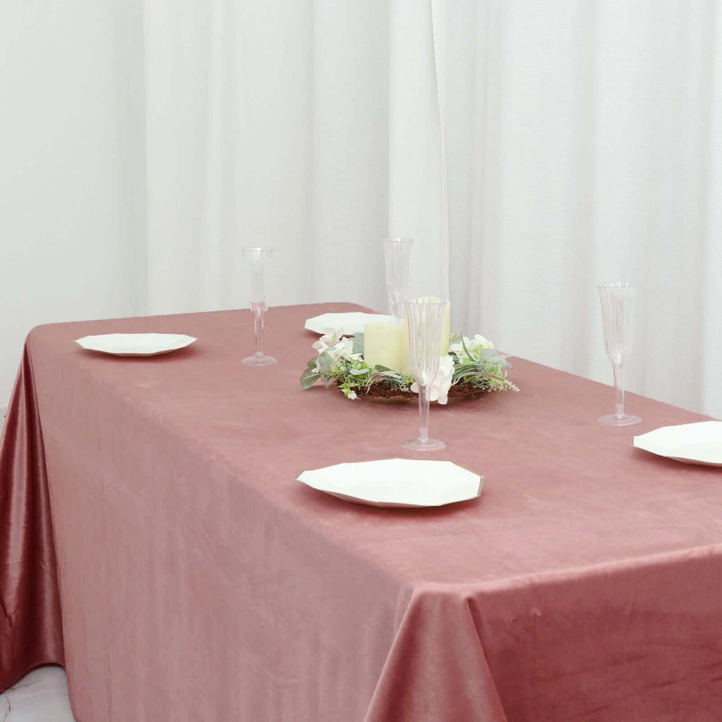 Premium Velvet 90"x132" Rectangle Tablecloth Dusty Rose - Reusable Soft & Seamless Table Cover