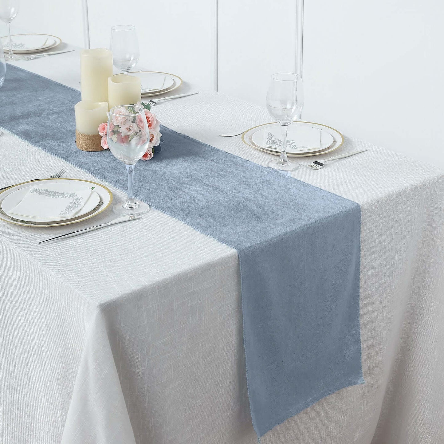 Premium Velvet 12"x108" Table Runner Dusty Blue - Sheen Finish Reusable Table Decor