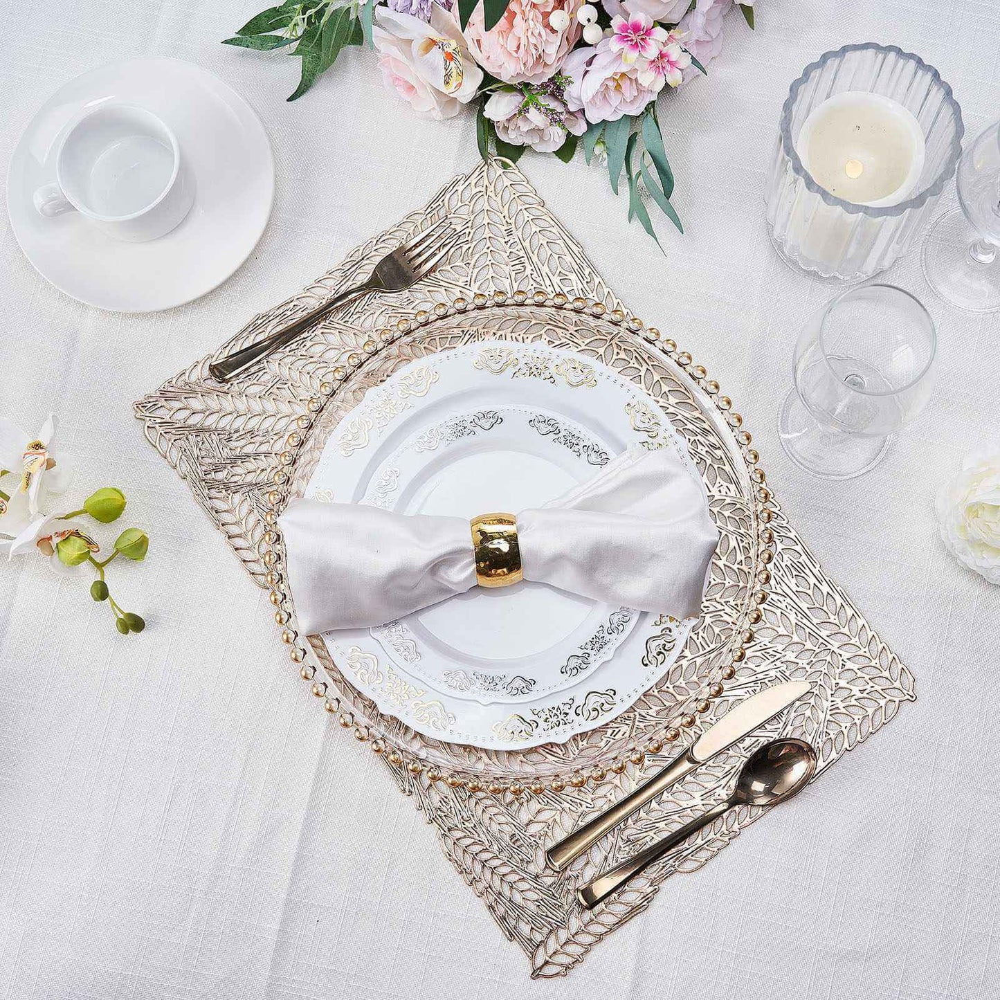 6-Pack Table Mats Wheat Design Gold - Vinyl Rectangle Non-Slip Surface for Stylish Settings 12"x18"