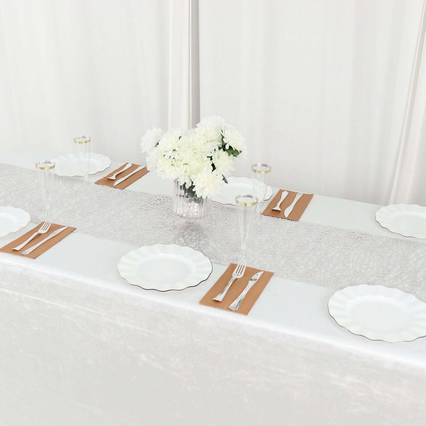 Plastic Woven Vinyl 13"x6ft Table Runner Metallic Silver - Non-Slip & Reversible Tabletop Decor