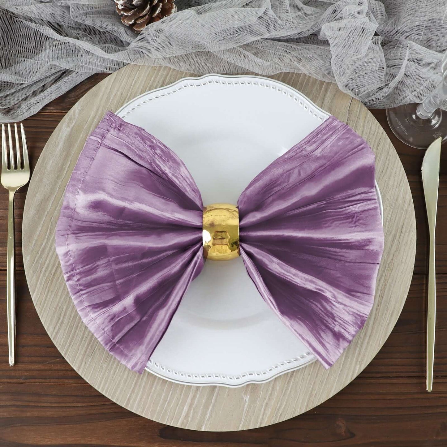5 Pack Taffeta 20"x20" Napkins Violet Amethyst - Accordion Crinkle Dinner Napkins