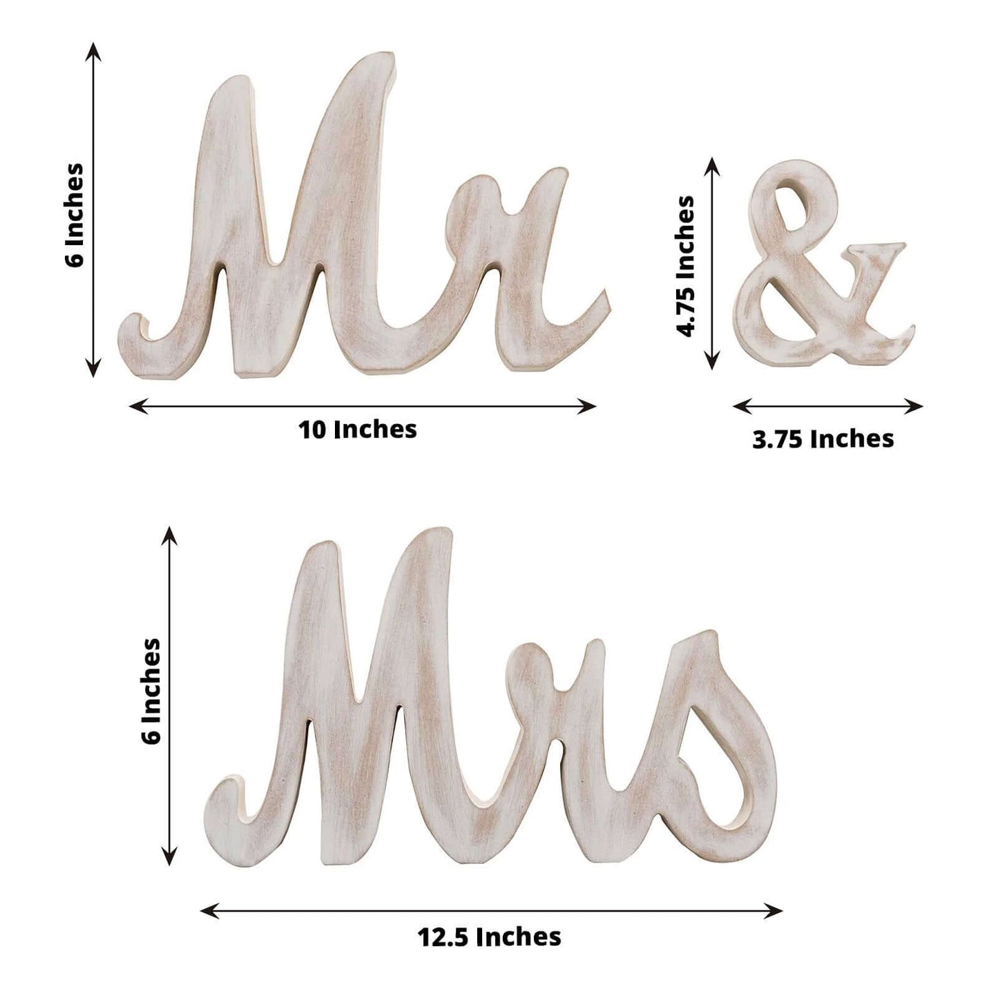 Wooden "Mr & Mrs" Freestanding Letters Whitewashed - Rustic Farmhouse Wedding Table Display Signs
