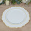 10-Pack Economy Plastic Round Charger Plates 13" in White with Gold Scalloped Rim, Decorative Dinner Party Serving Plates