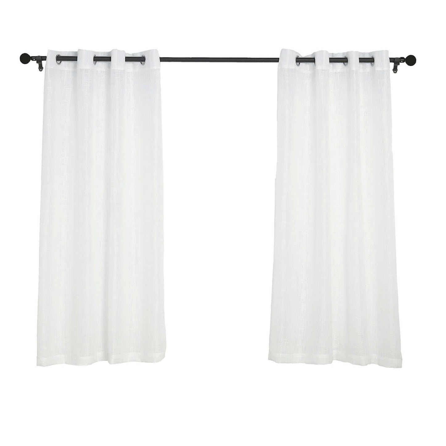 2 Pack Handmade White Faux Linen Curtains 52"x64", Curtain Panels With Chrome Grommets