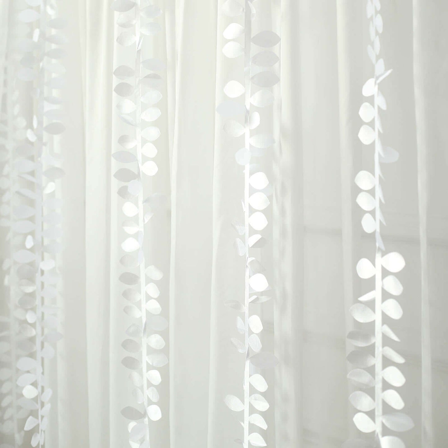 Taffeta Ribbon Sash with 4" Leaf Petal Design White 50ft - Sophisticated Artificial Fabric Garland for Events