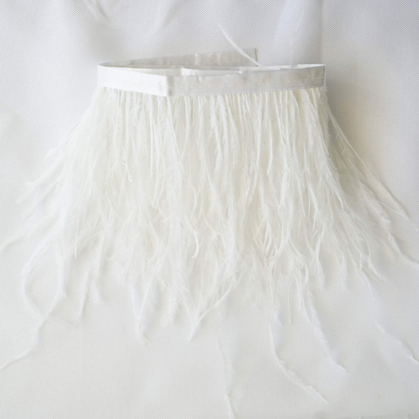 39" White Real Ostrich Feather Fringe Trim With Satin Ribbon Tape