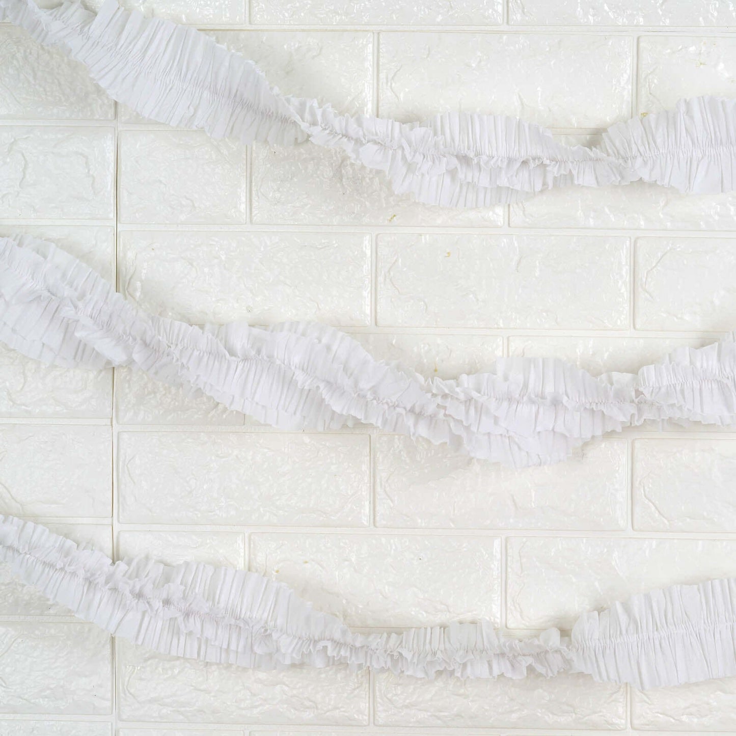 3 Pack 28ft White Ruffled Paper Streamer Rolls, Crepe Tissue Party Decorations