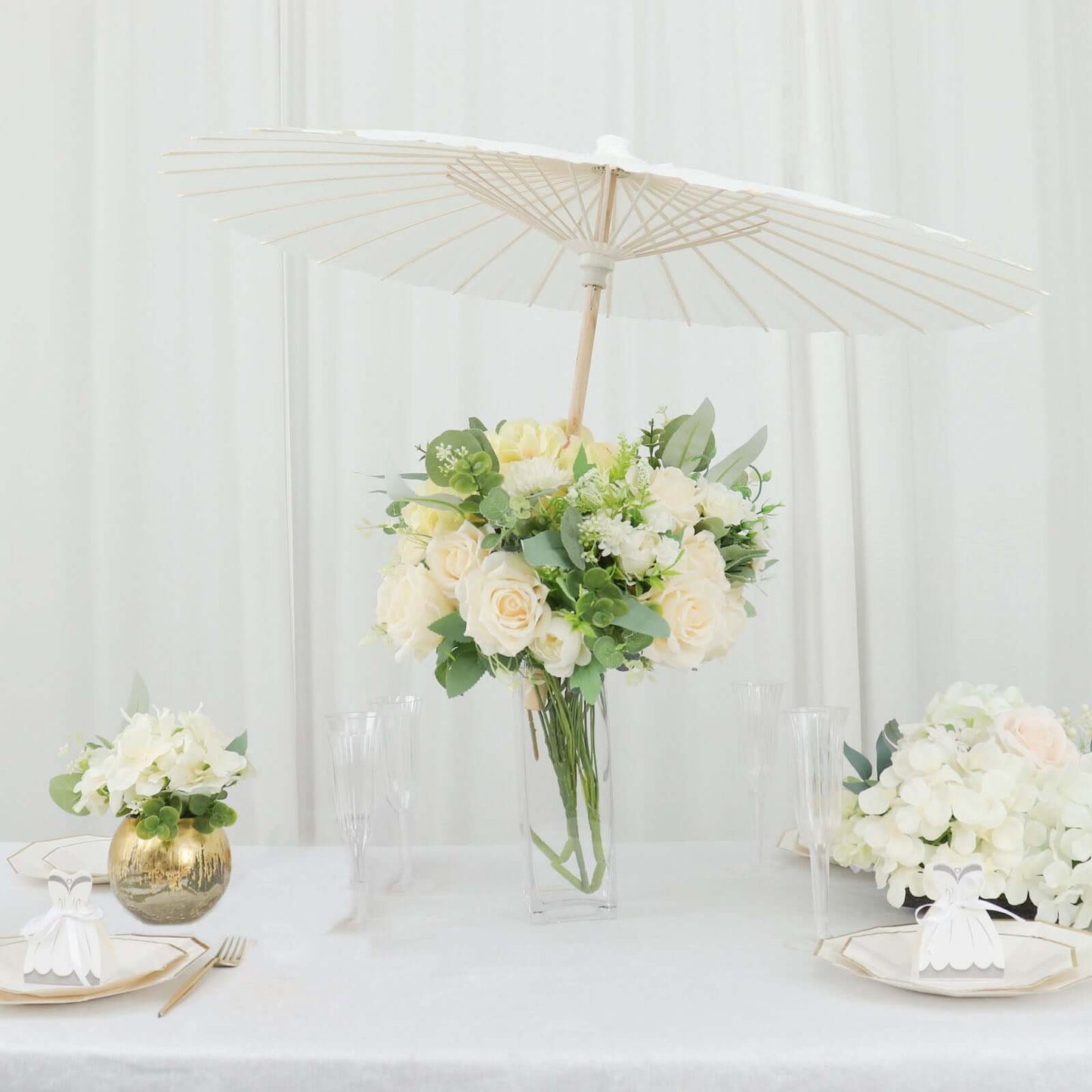 2-Pack Paper and Bamboo Parasol Umbrellas White - Perfect Bridal Shower Photo Props and Table Decorations 32"
