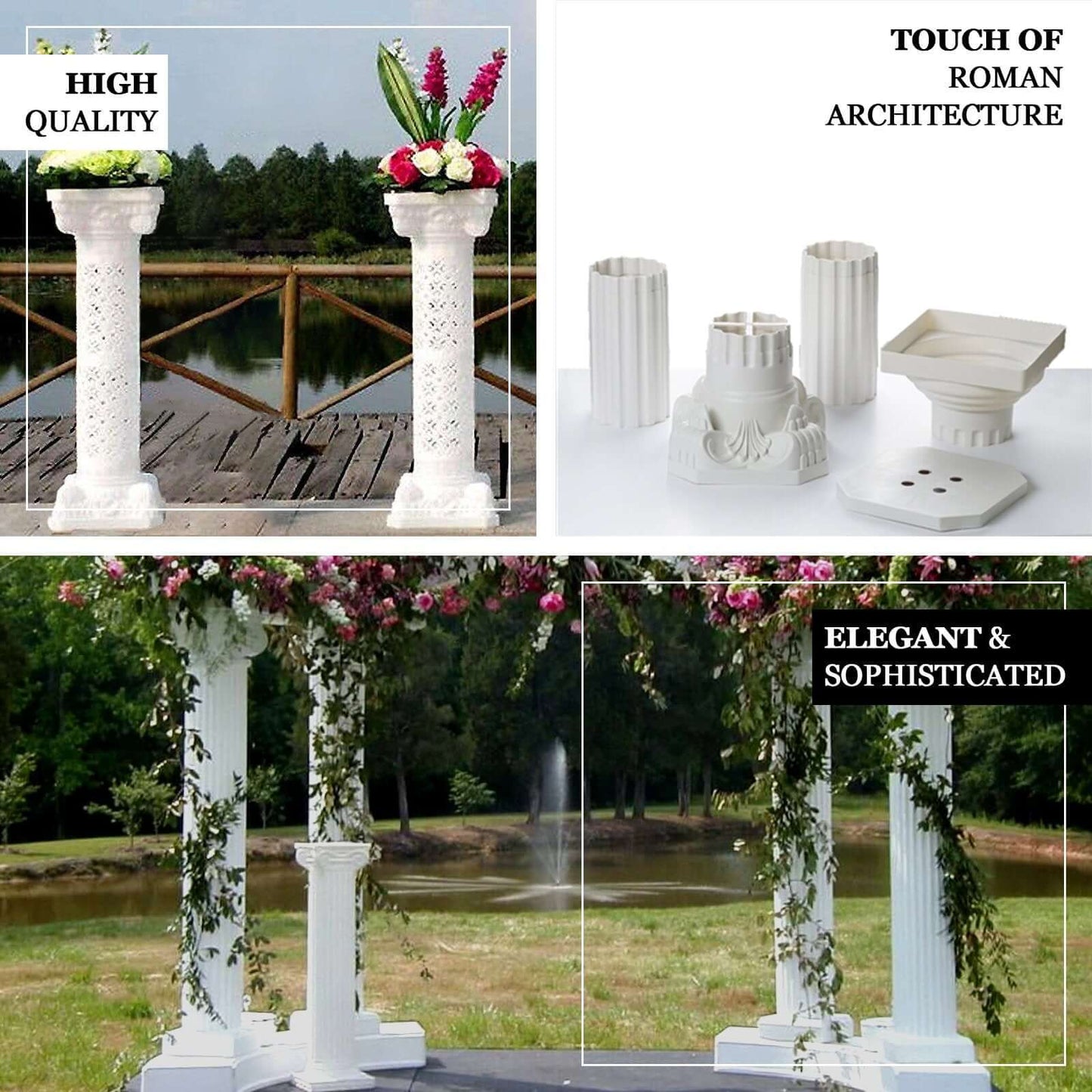 4 Pack 42" White Height Adjustable Artistic Venetian Roman Wedding Inspired Pedestal Column Plant Stand - PVC