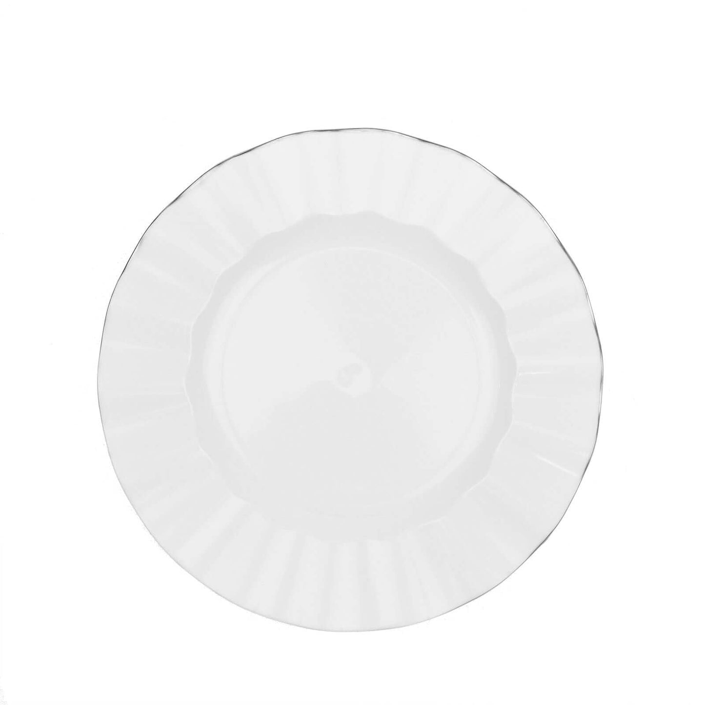10-Pack Plastic 9" Round Dinner Plates in White Ruffled Rim with Gold Edging - Sturdy Disposable Dinnerware for Classy Events & Banquets