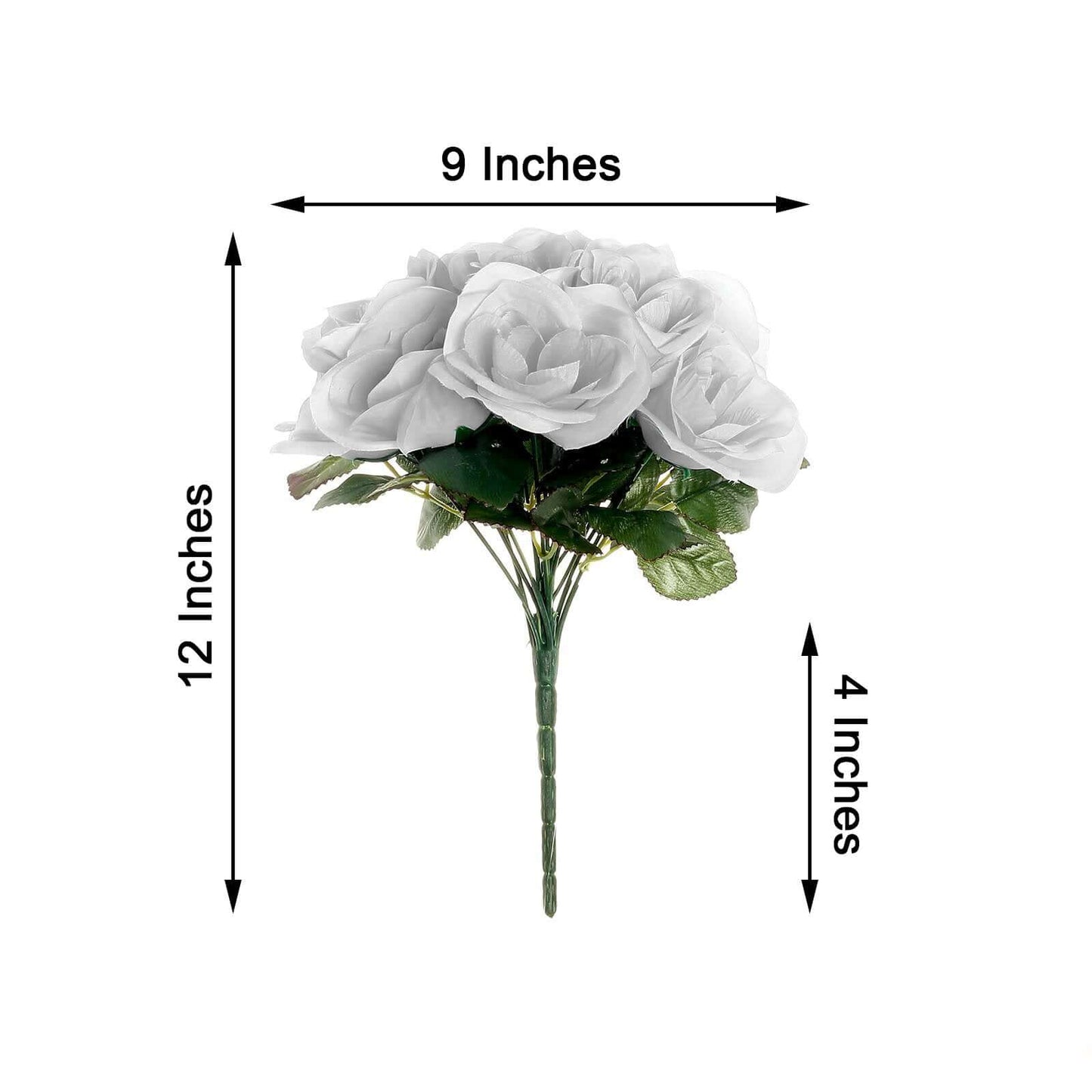 12" Silver Artificial Velvet-Like Fabric Rose Flower Bouquet Bush