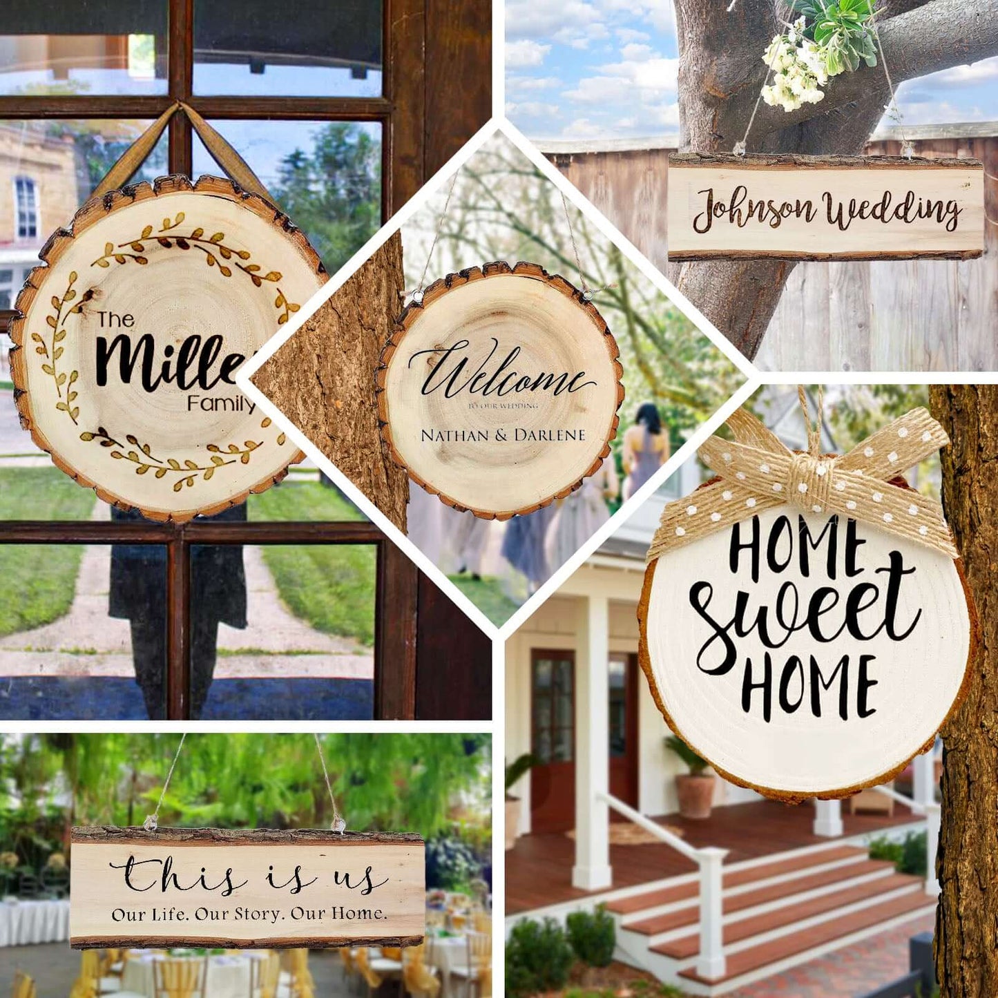 2 Pack 8" Dia Natural Blank Hanging DIY Wood Sign, Round Wood Plaques