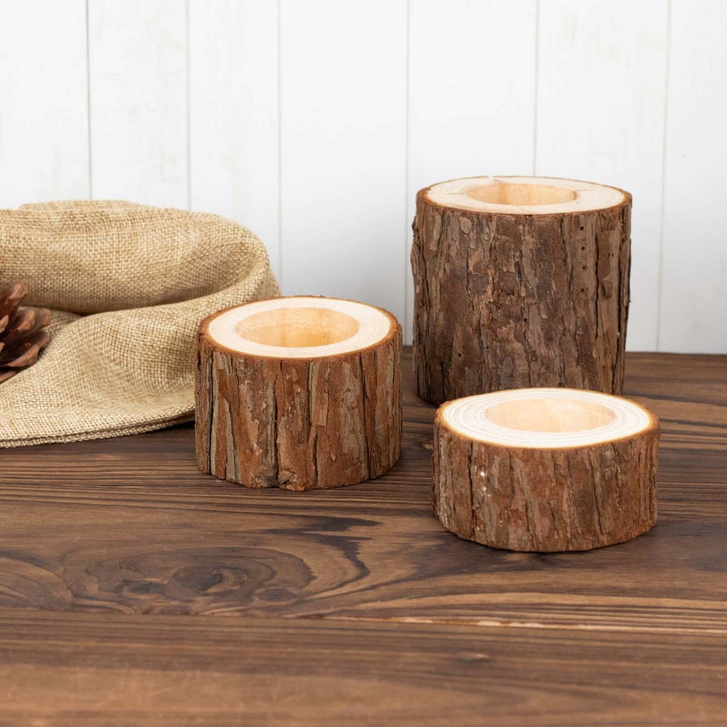 Set of 3 Rustic Wood Slice Votive Candle Holders - Tree Branch Wedding Table DÃ©cor 2.75", 1.5", 1.25"