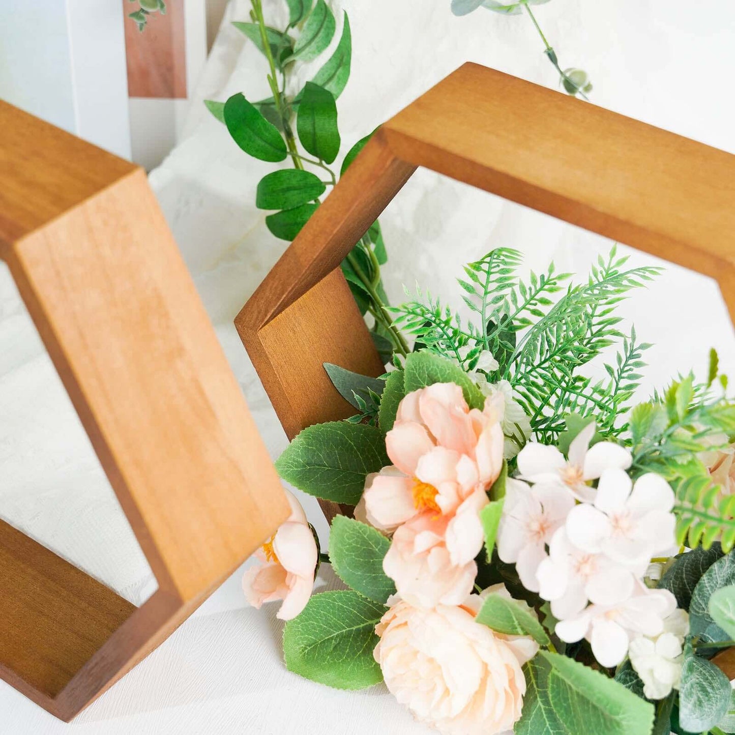 2 Pack 9" Tall Hexagon Rustic Wood Centerpiece Natural Geometric Terrarium Honeycomb Storage Shelf