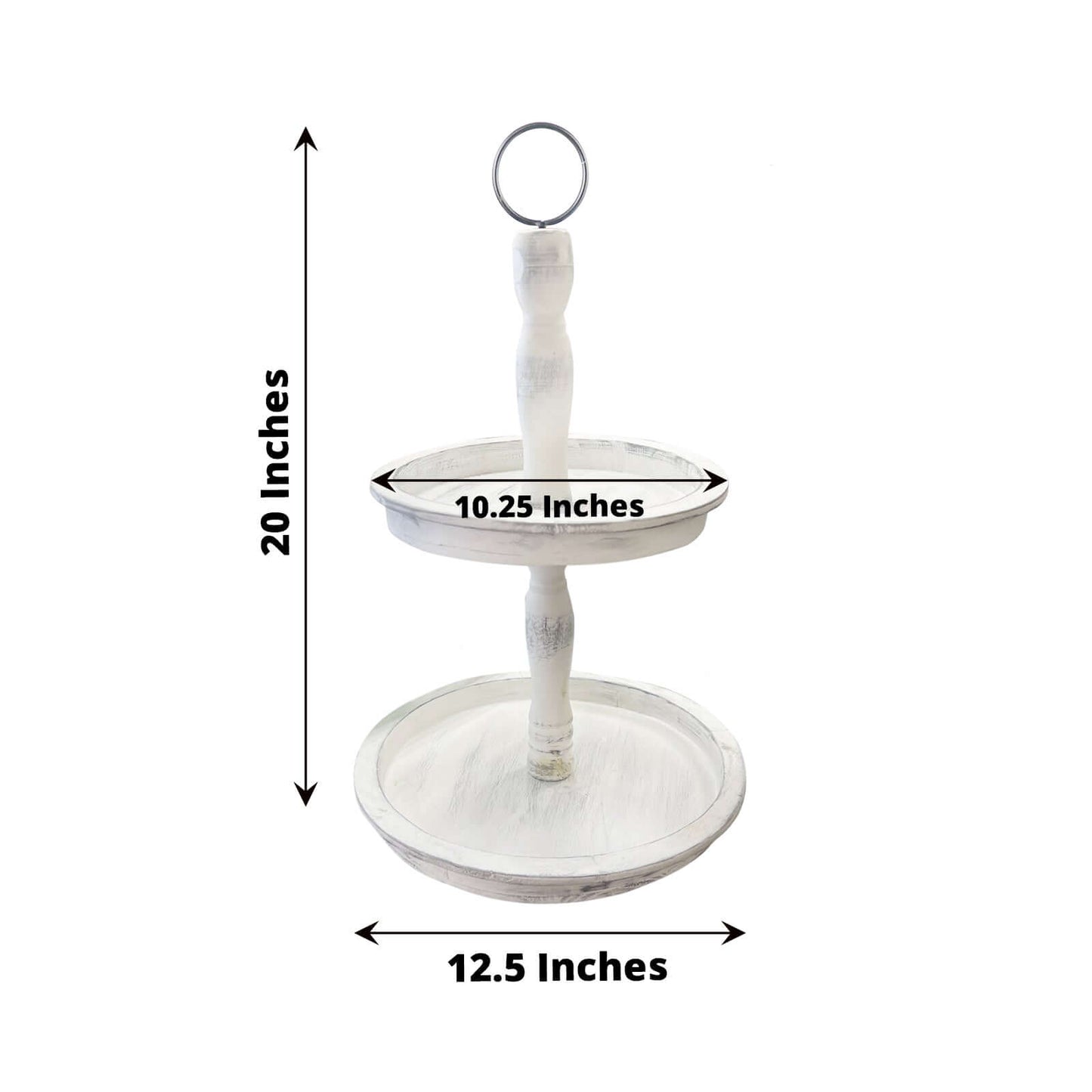 2-Tier Wooden Serving Tray Stand Rustic Whitewashed Design - Farmhouse Style Cupcake Display 20"