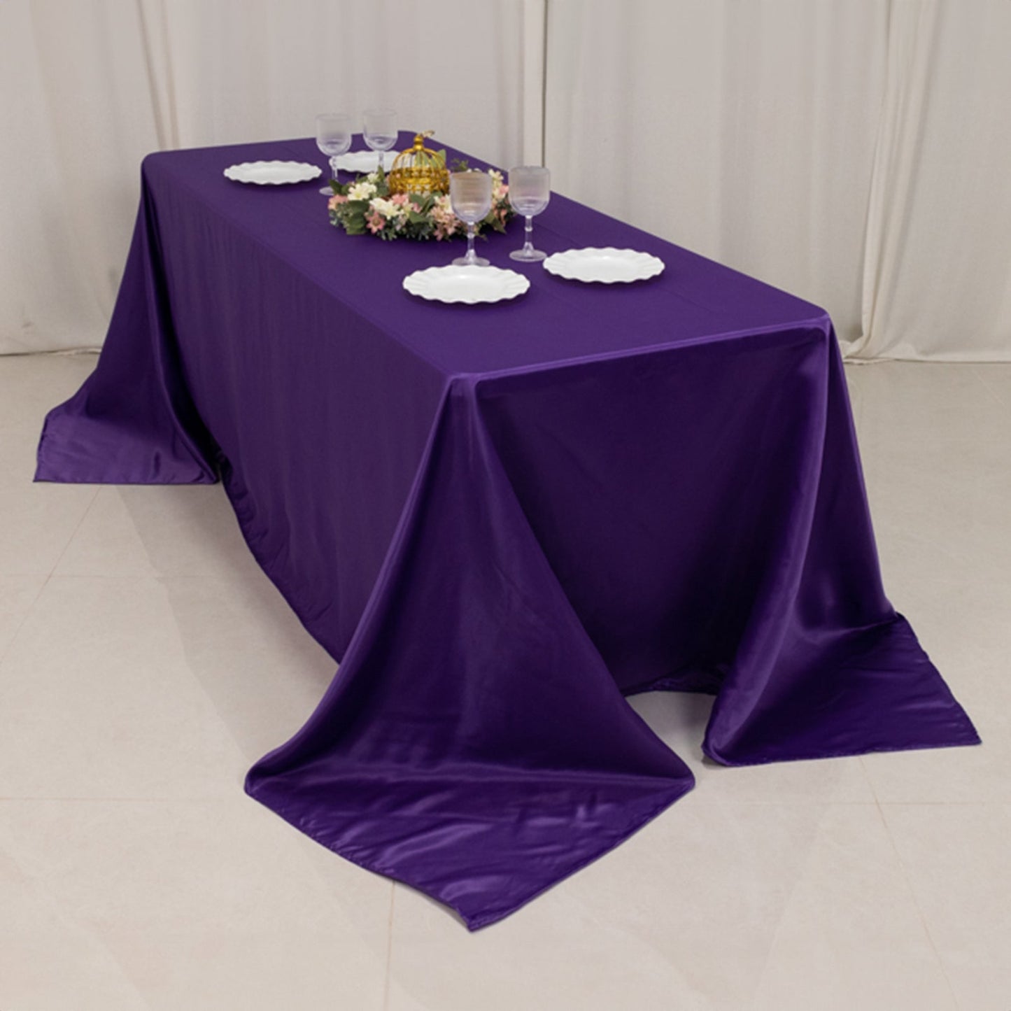 Lamour Satin 90"x132" Rectangle Tablecloth Purple - Soft & Silk-Like Seamless Table Cover