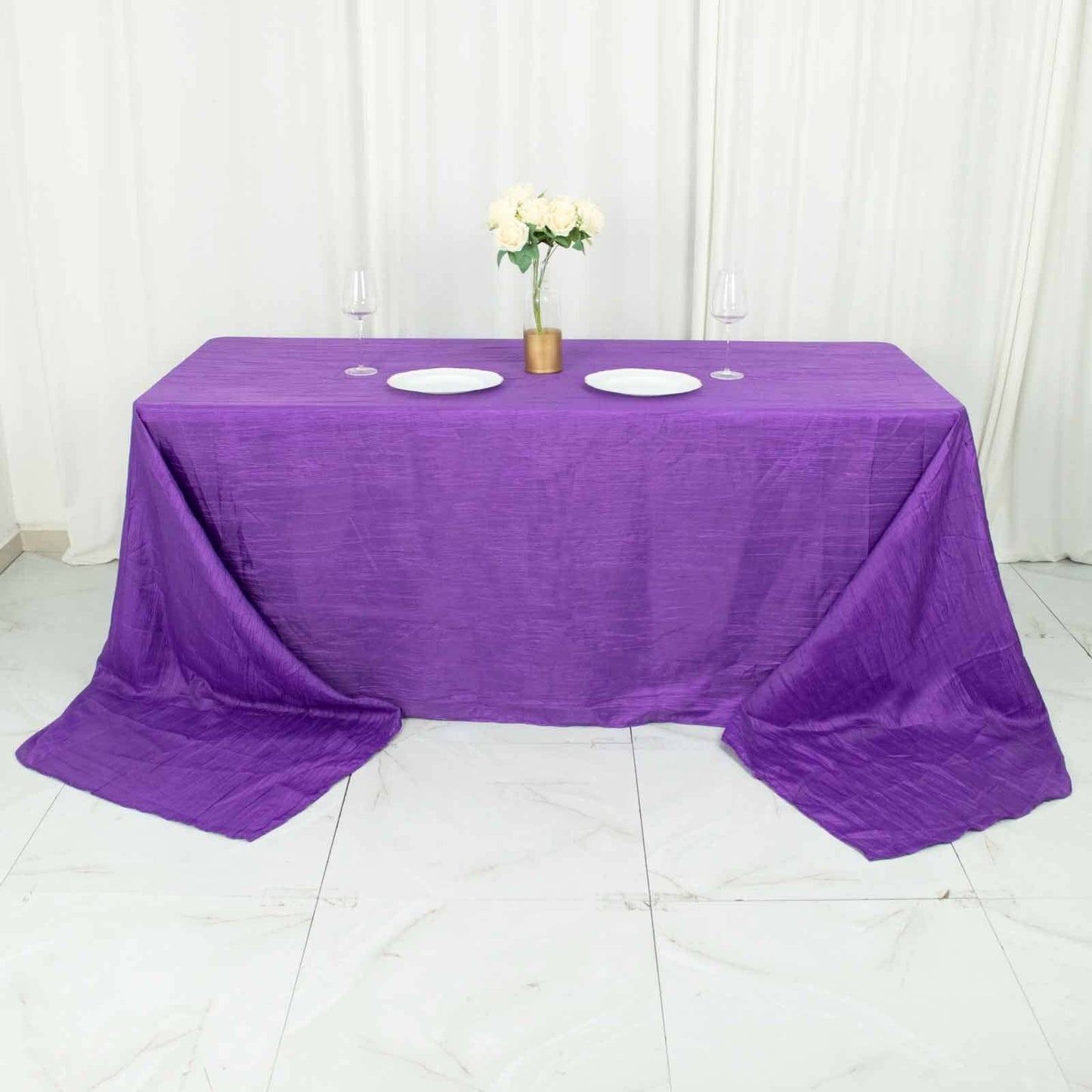 Taffeta 90"x156" Rectangle Tablecloth Purple - Accordion Crinkle Seamless Table Cover