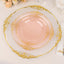 10-Pack Plastic 8" Round Dessert Plates in Transparent Blush with Gold Leaf Embossed Rim - Disposable Vintage Baroque Style Salad Plates