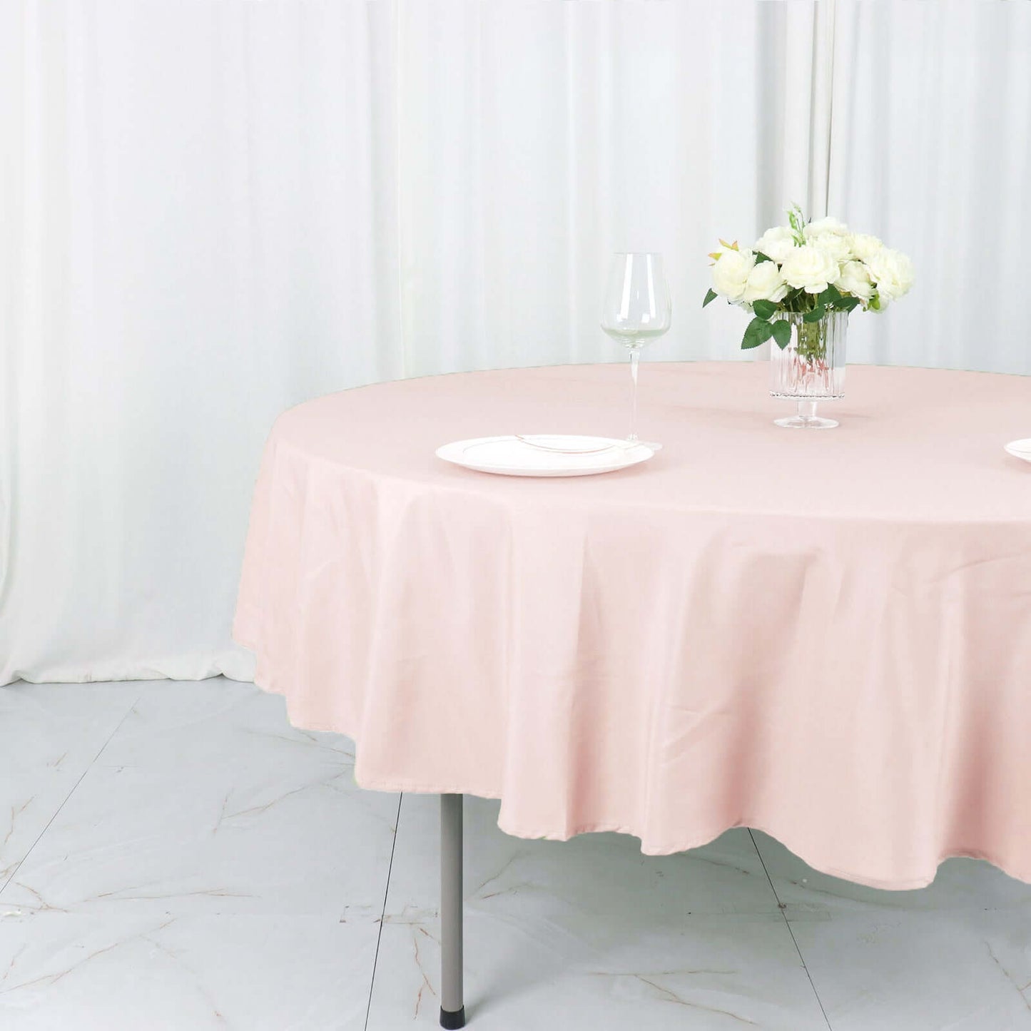 Polyester 90" Round Tablecloth Blush - Stain & Wrinkle-Resistant Table Cover