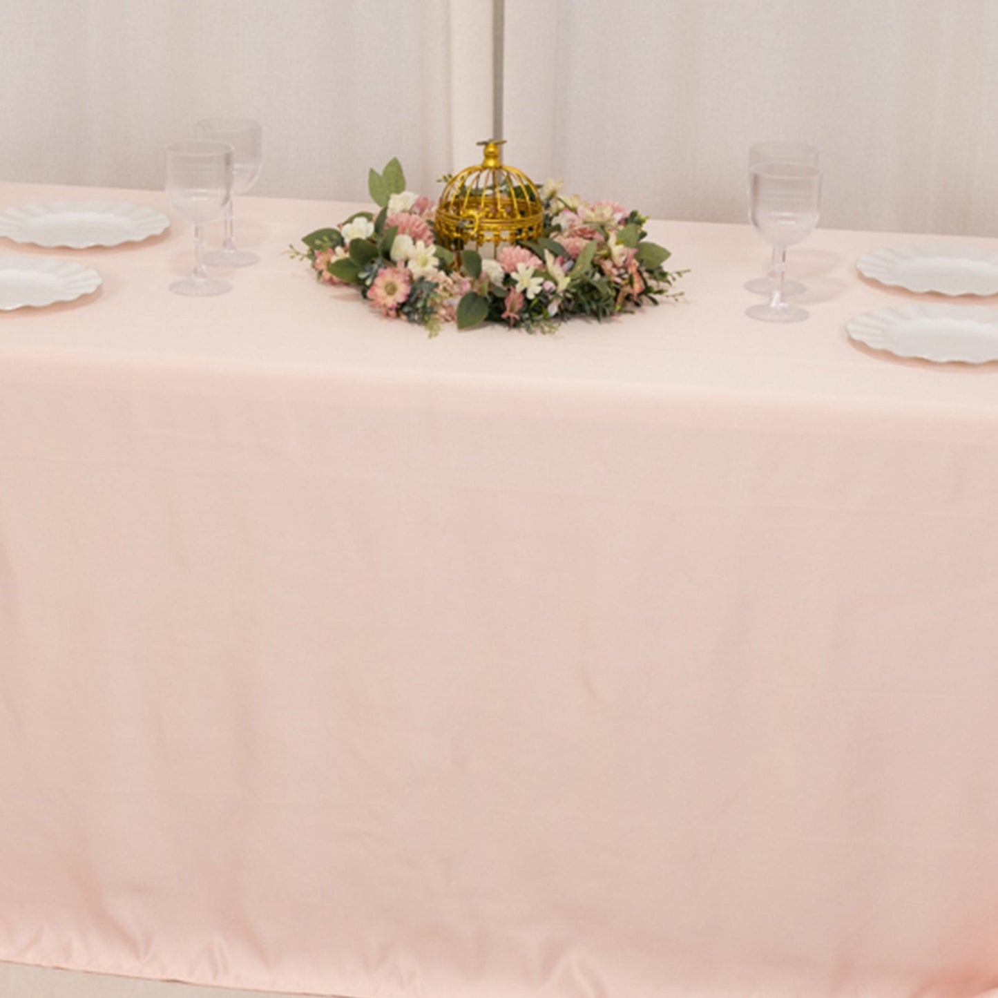 Lamour Satin 90"x132" Rectangle Tablecloth Blush - Soft & Silk-Like Seamless Table Cover
