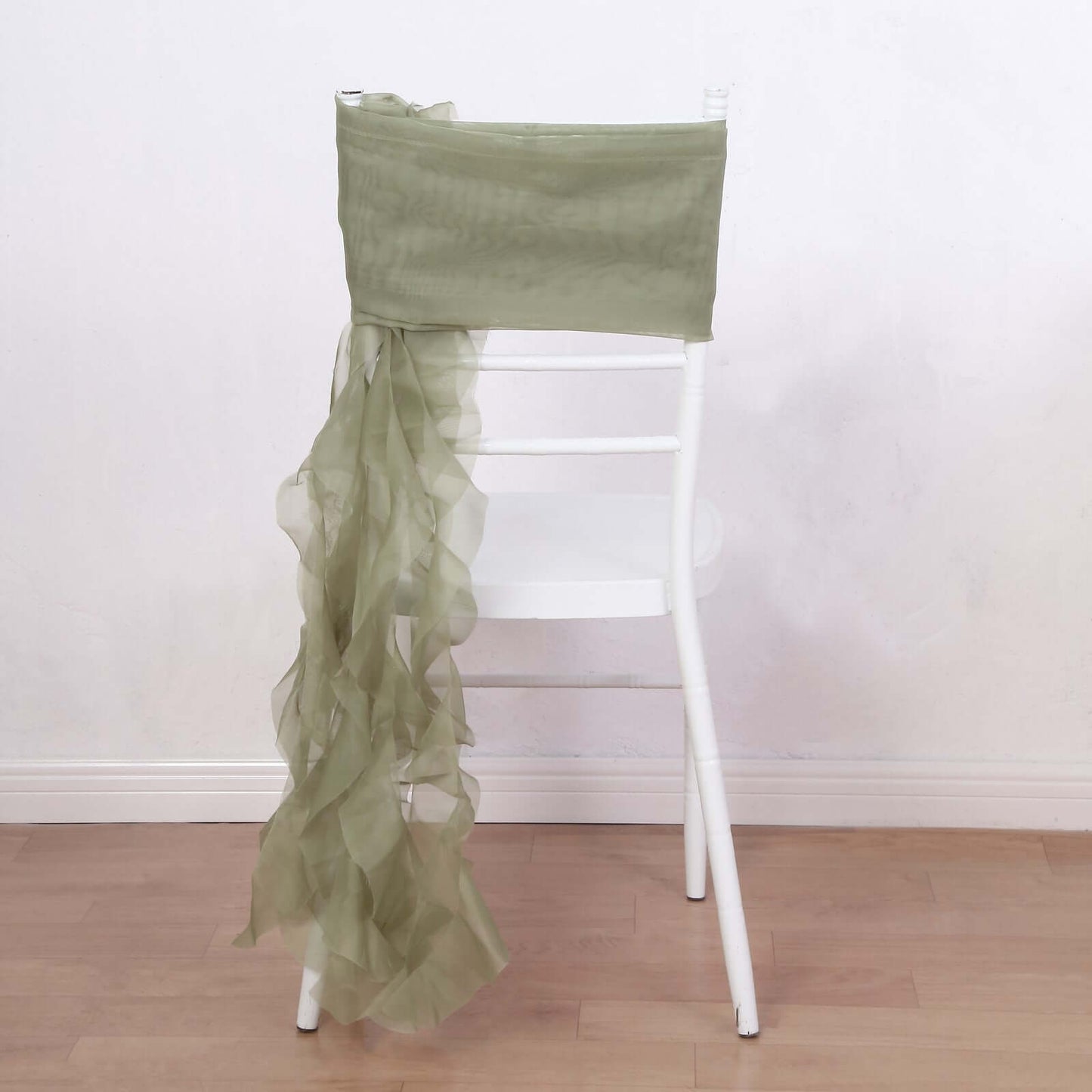 1 Set Chiffon Hoods Chair Sashes with Willow Ruffles Design Dusty Sage Green - Stylish Chair Bow Decor