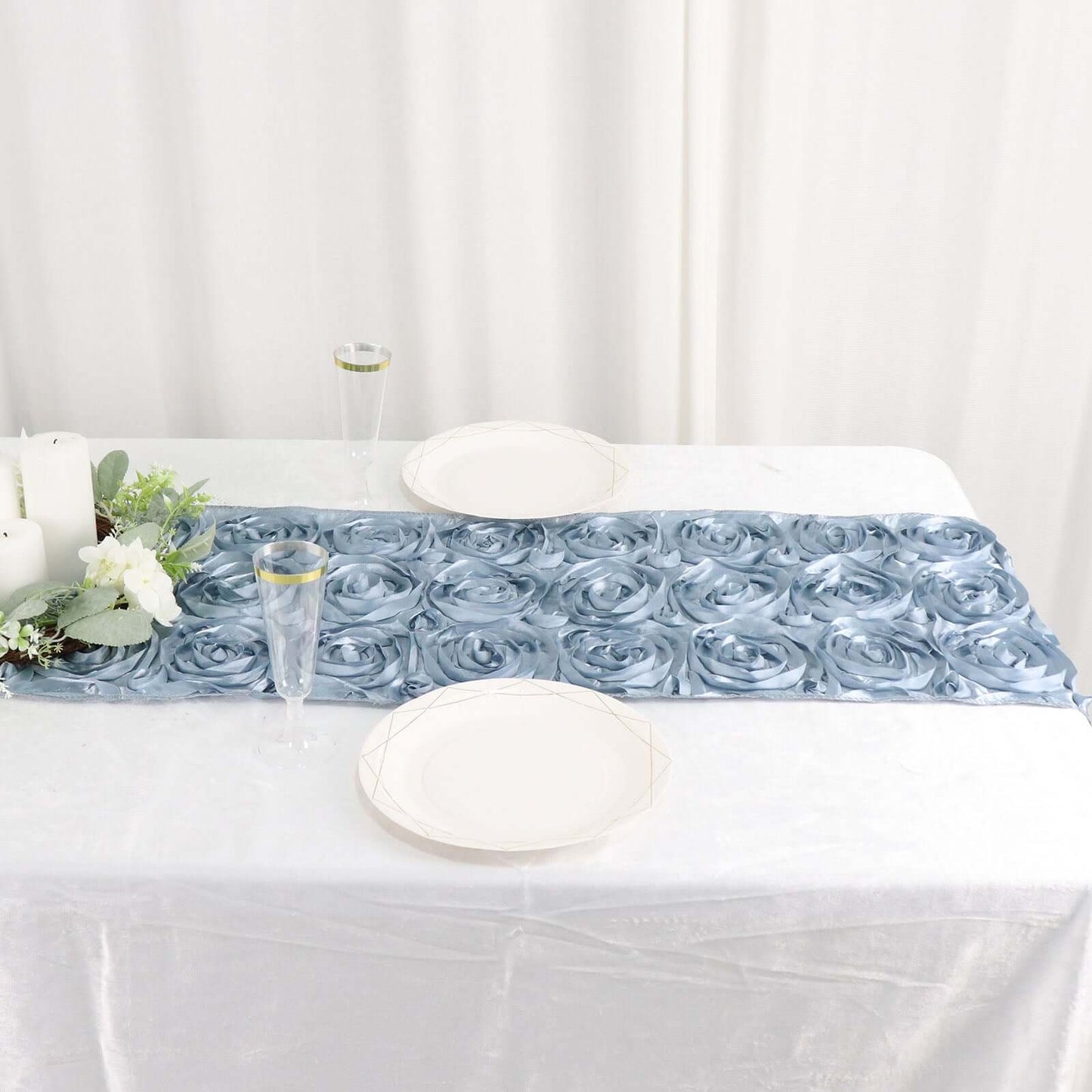 Rosette Satin 14"x108" Table Runner Dusty Blue - Grandiose Design
