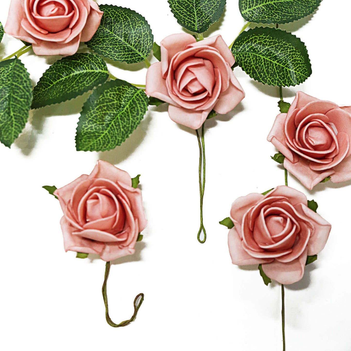 24 Roses 2" Dusty Rose Artificial Foam Flowers With Stem Wire and Leaves