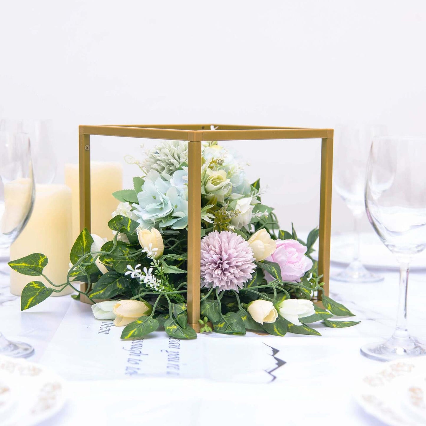 2-Pack Metal Flower Stands Gold Geometric Wedding Centerpieces Square Frame - Compact Design 8"