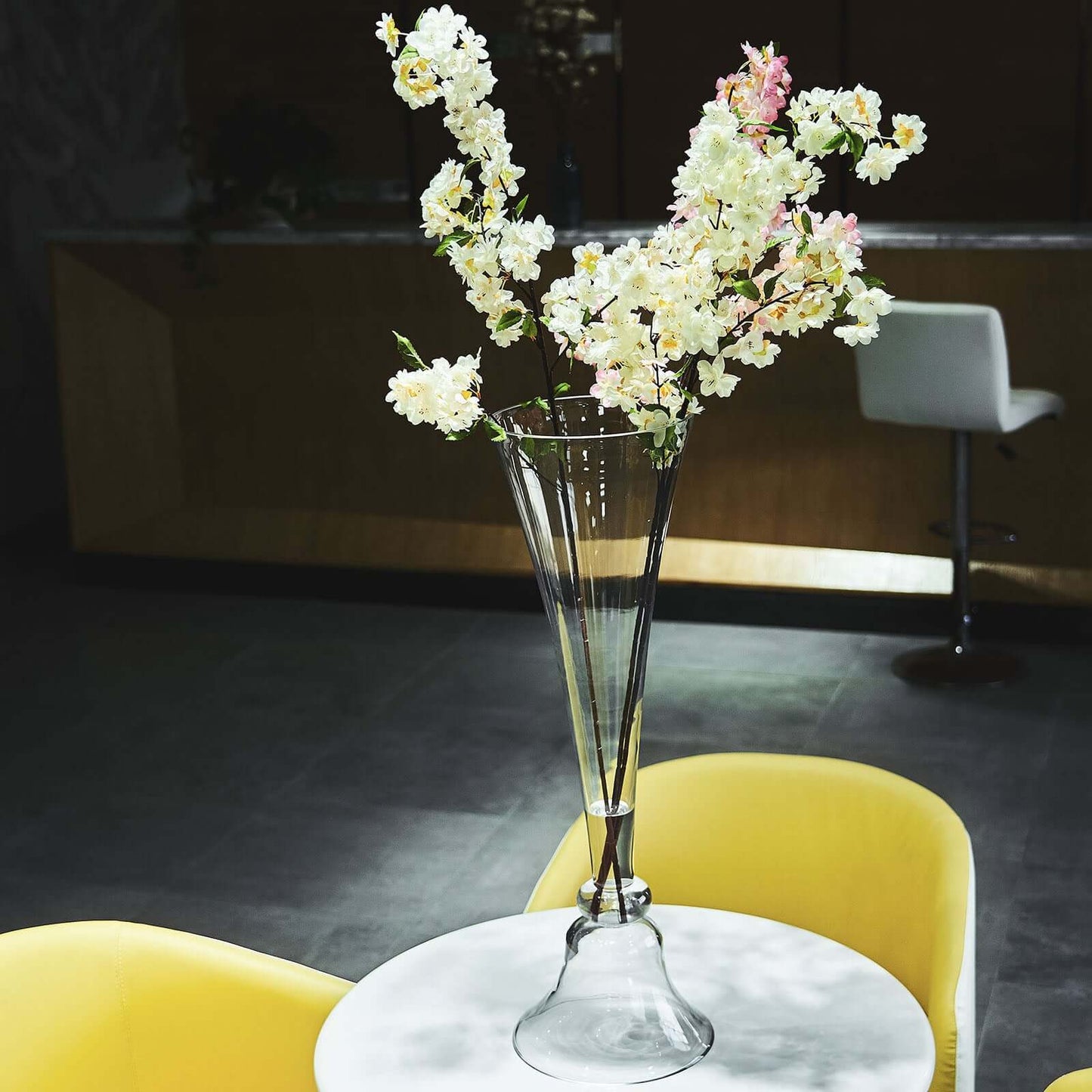 Set of 2 Glass Trumpet Vases Reversible Clarinet Design Clear - Stylish Flower Centerpieces for Events 24"