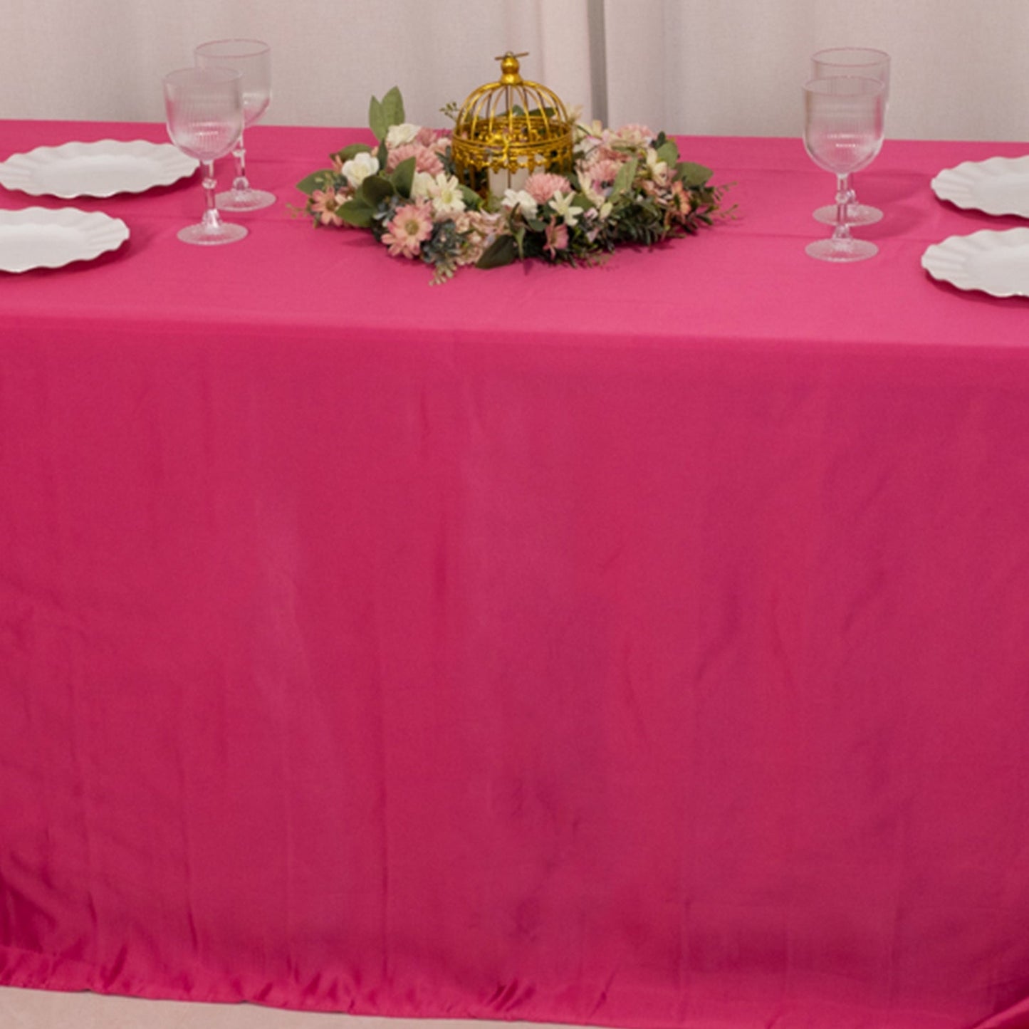 Lamour Satin 90"x132" Rectangle Tablecloth Fuchsia - Soft & Silk-Like Seamless Table Cover