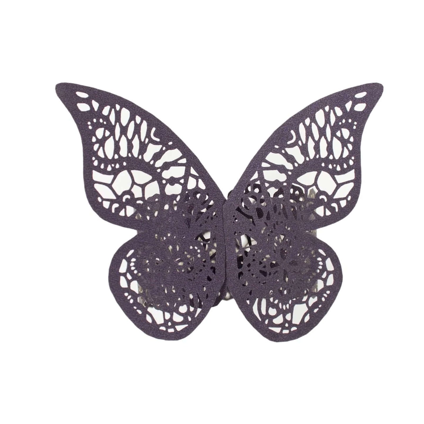 12-Pack Paper Napkin Rings Laser Cut Butterfly Purple Shimmery - Decorative Serviette Holders