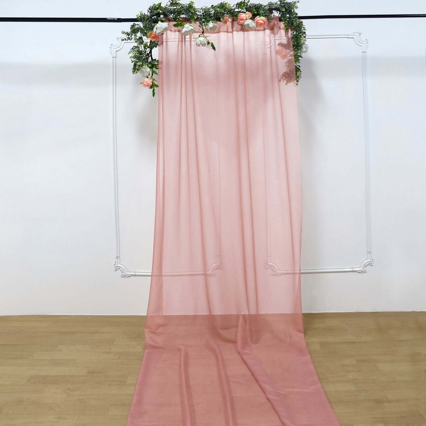 5ftx14ft Dusty Rose Chiffon Curtain Panel, Durable Flame Resistant Backdrop Ceiling Drapery With Rod Pocket