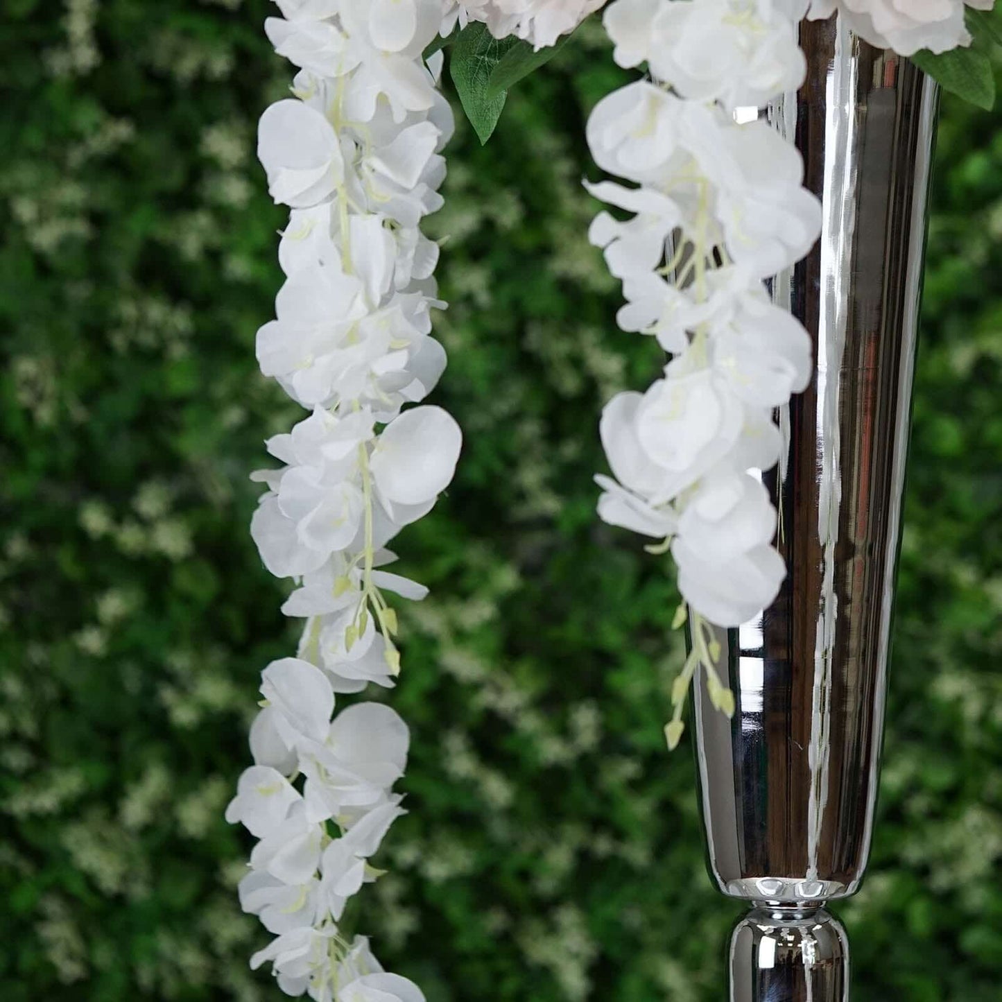 42" Silk Hanging Wisteria Flower Garland Vines in White, Elaborated 5 Full Strands in 1 Bush