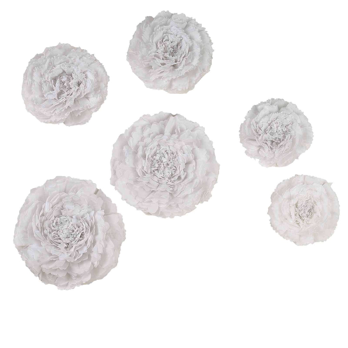 Set of 6 White Carnation 3D Paper Flowers Wall Decor - 7",9",11"