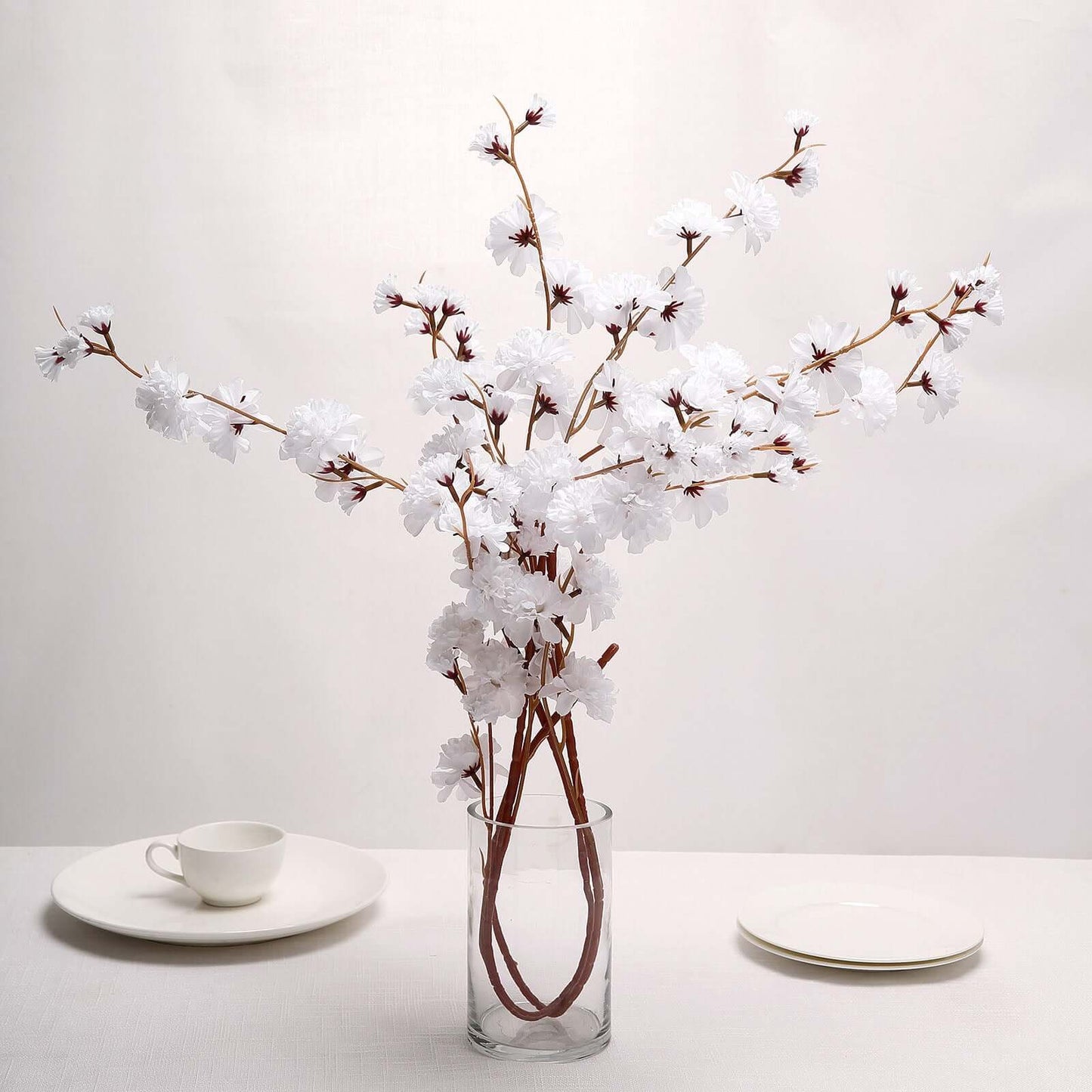 2 Branches 42" Tall White Artificial Silk Carnation Flower Stems