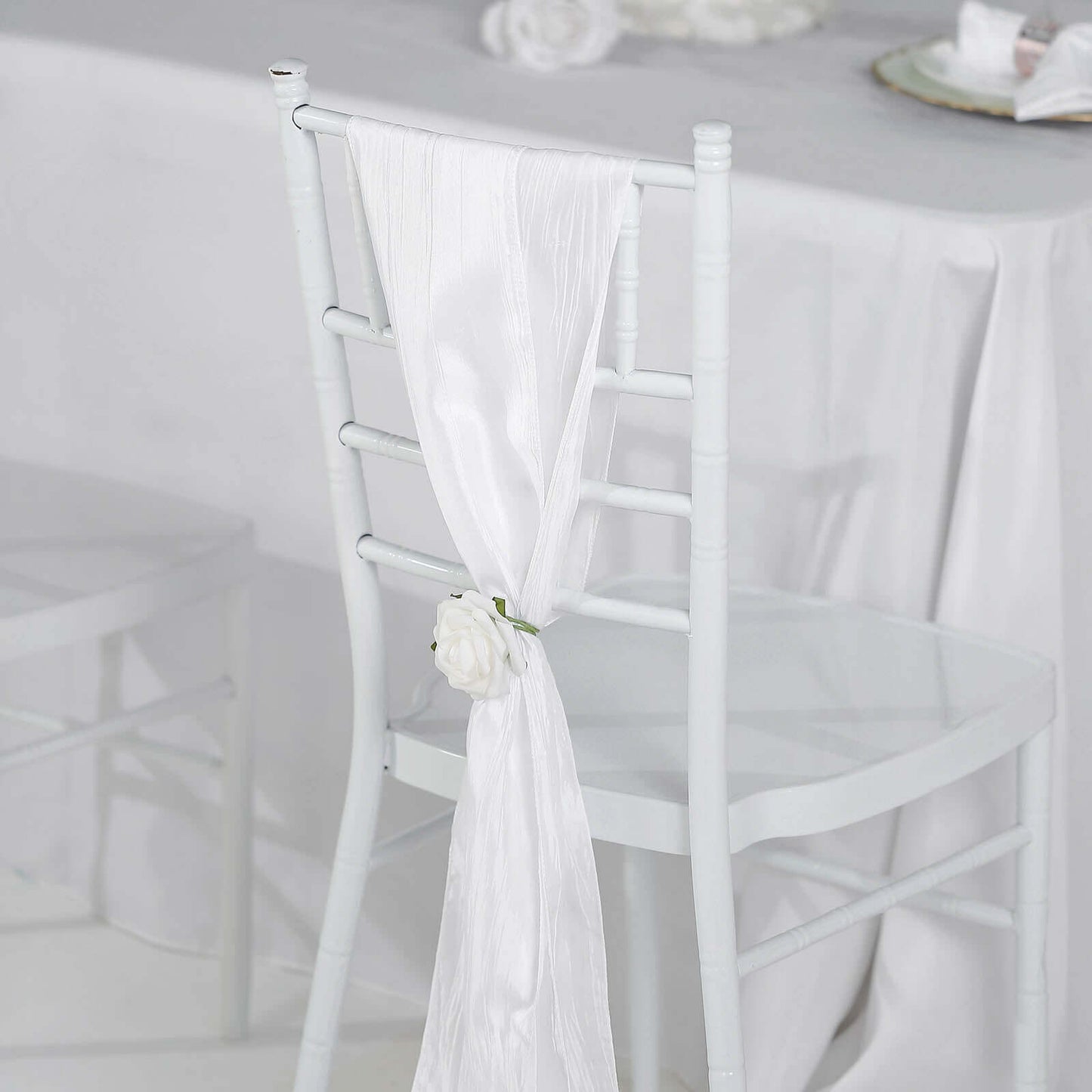 5 Pack Taffeta 6"x106" Chair Sashes White Accordion Crinkle Texture - Stylish Decor for Weddings & Gatherings