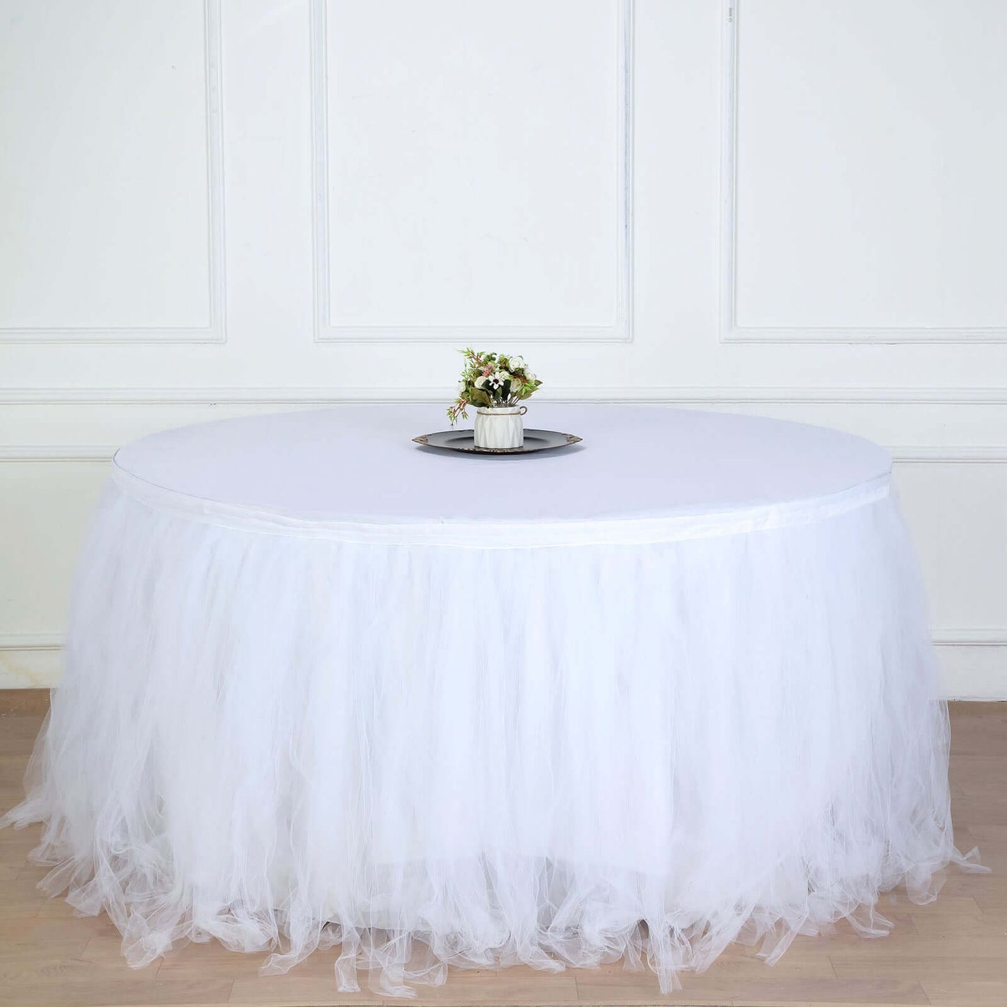 Tulle 17ft Table Skirt White - 4 Layer Pleated Tutu Chic & Soft Event Table Cover