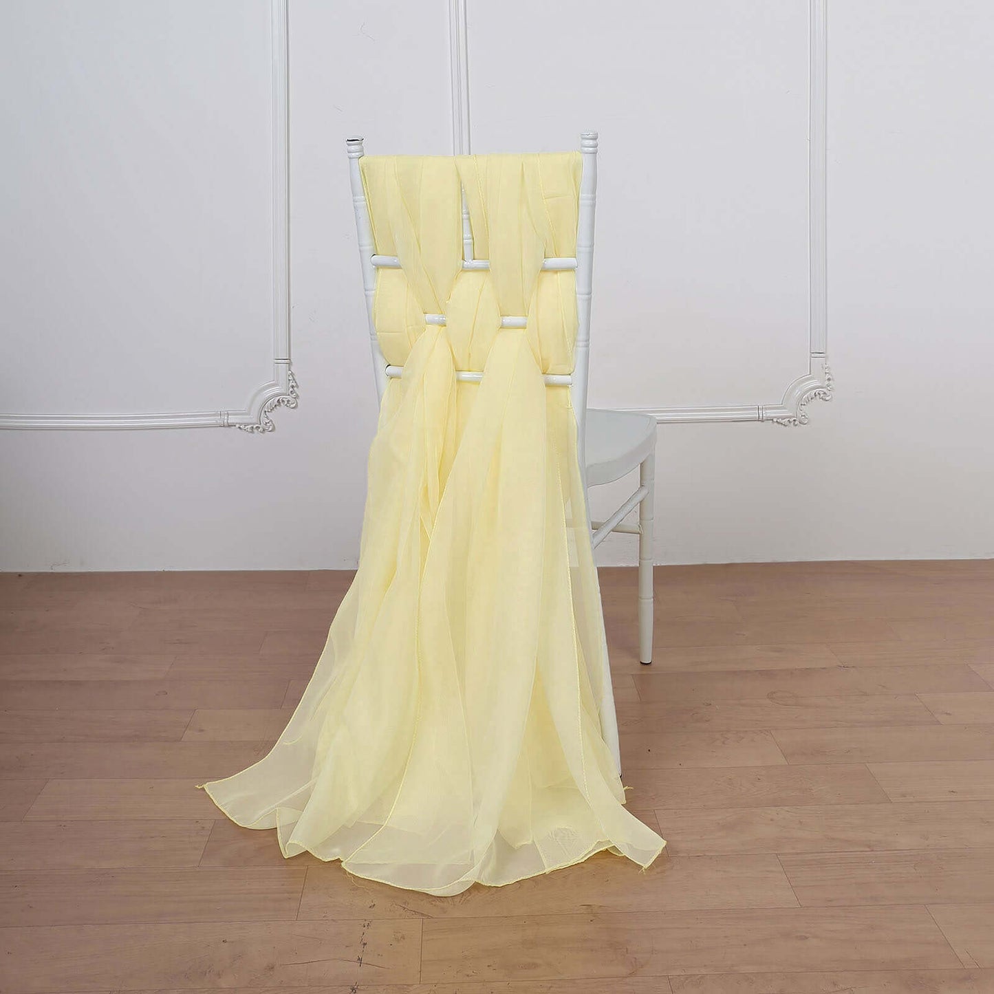 5 Pack Chiffon Chair Sashes Yellow - Soft & Lightweight Designer Chair Bows 22"x78"