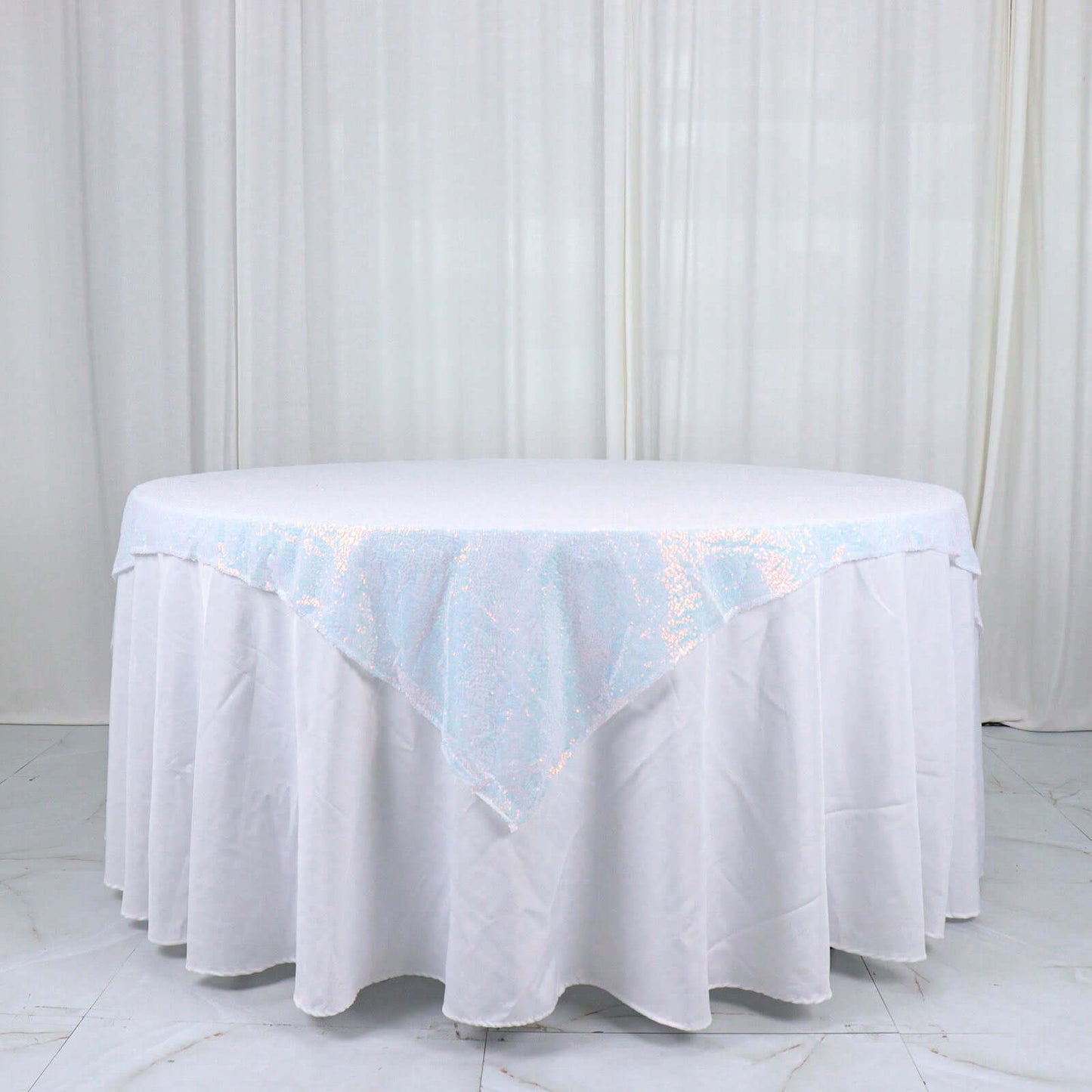 Sequin 60"x60" Table Overlay Square Tablecloth  Iridescent Blue - Luxe Wedding Table Topper