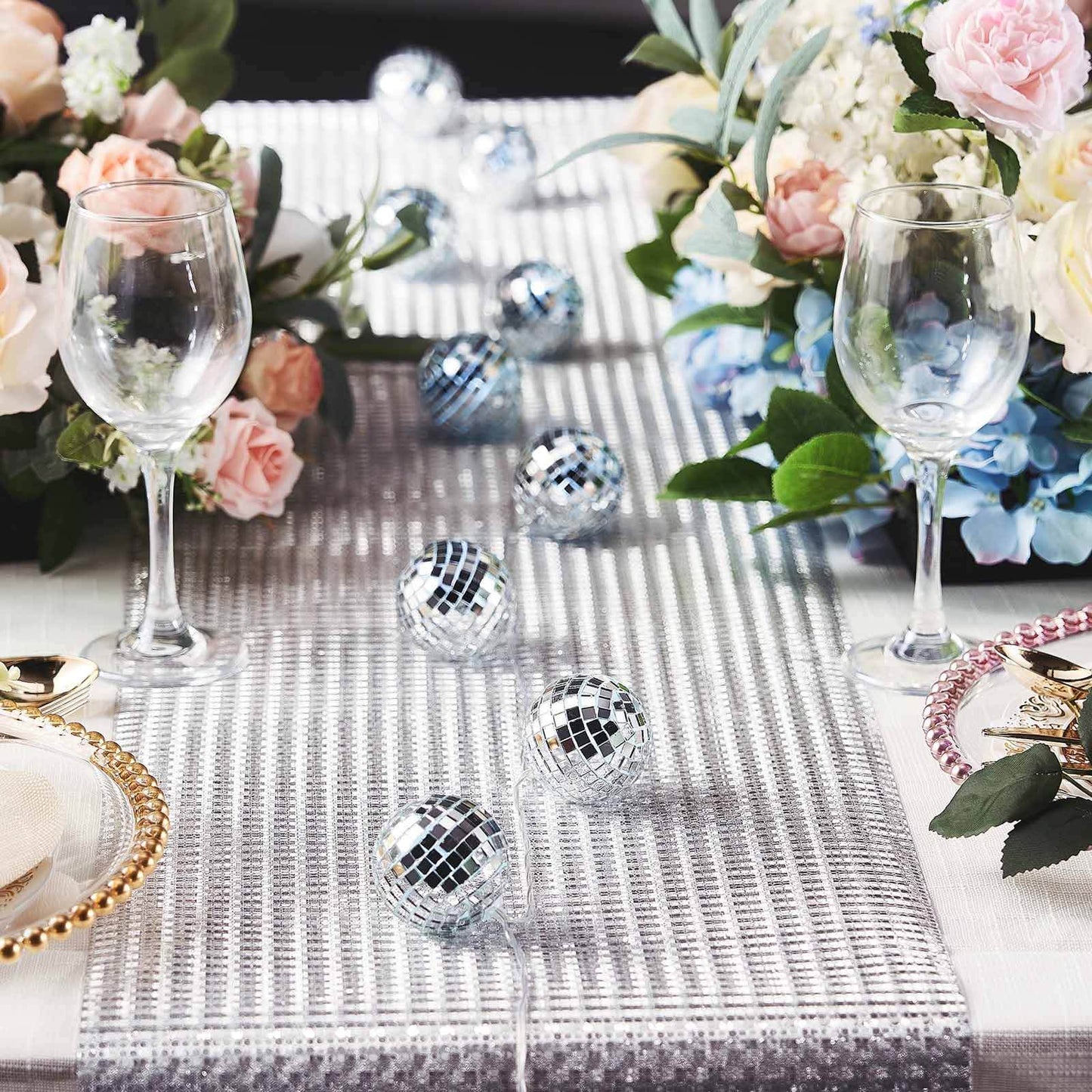 10 LED String Light Garland Silver Disco Mirror Ball Cool White - Battery Operated Decorative Lighting 6ft